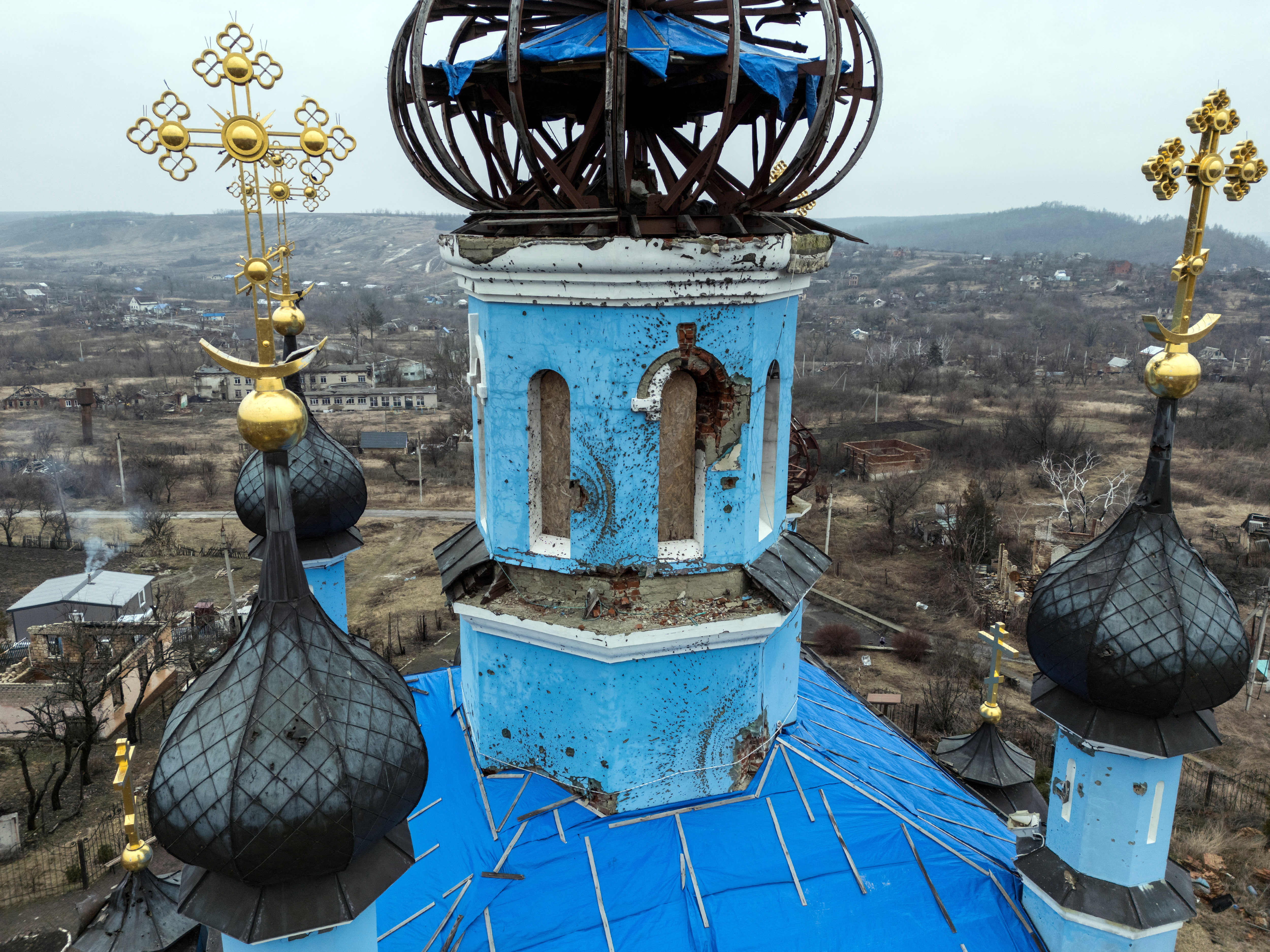 A damaged orthodox church in Ukraine