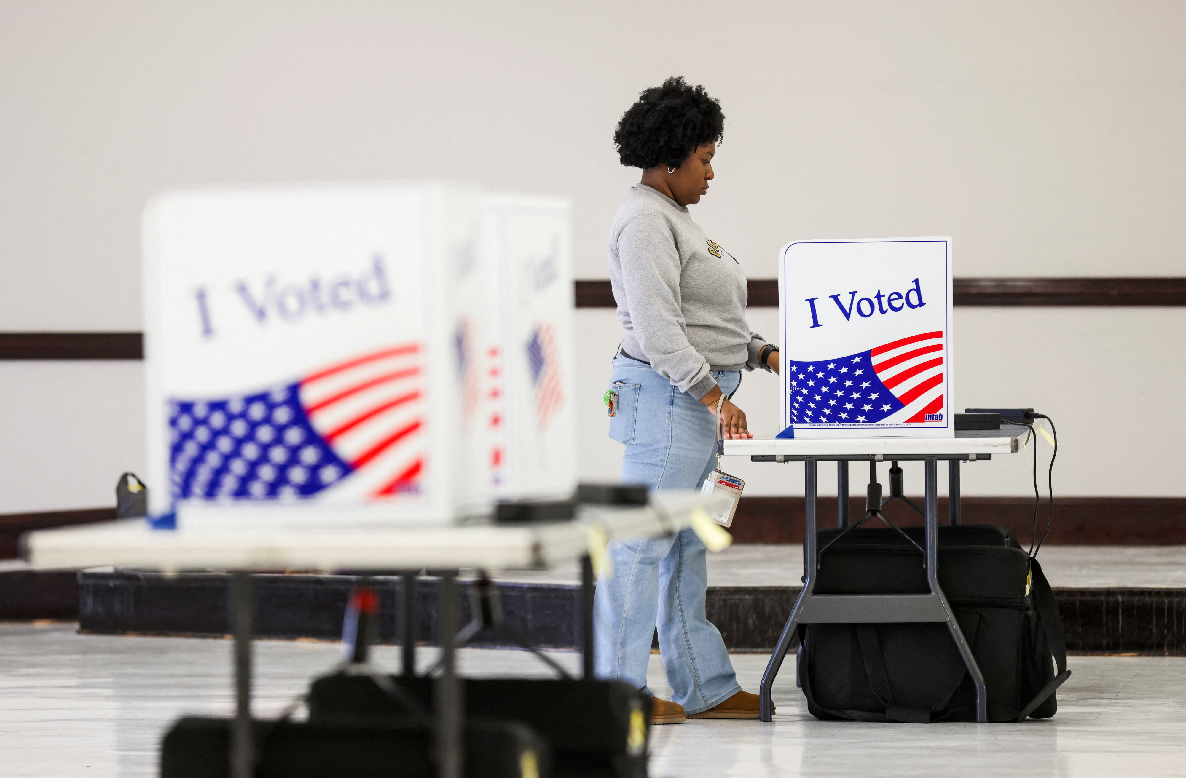 A woman votes during the Republican presidential primary in South Carolina in February