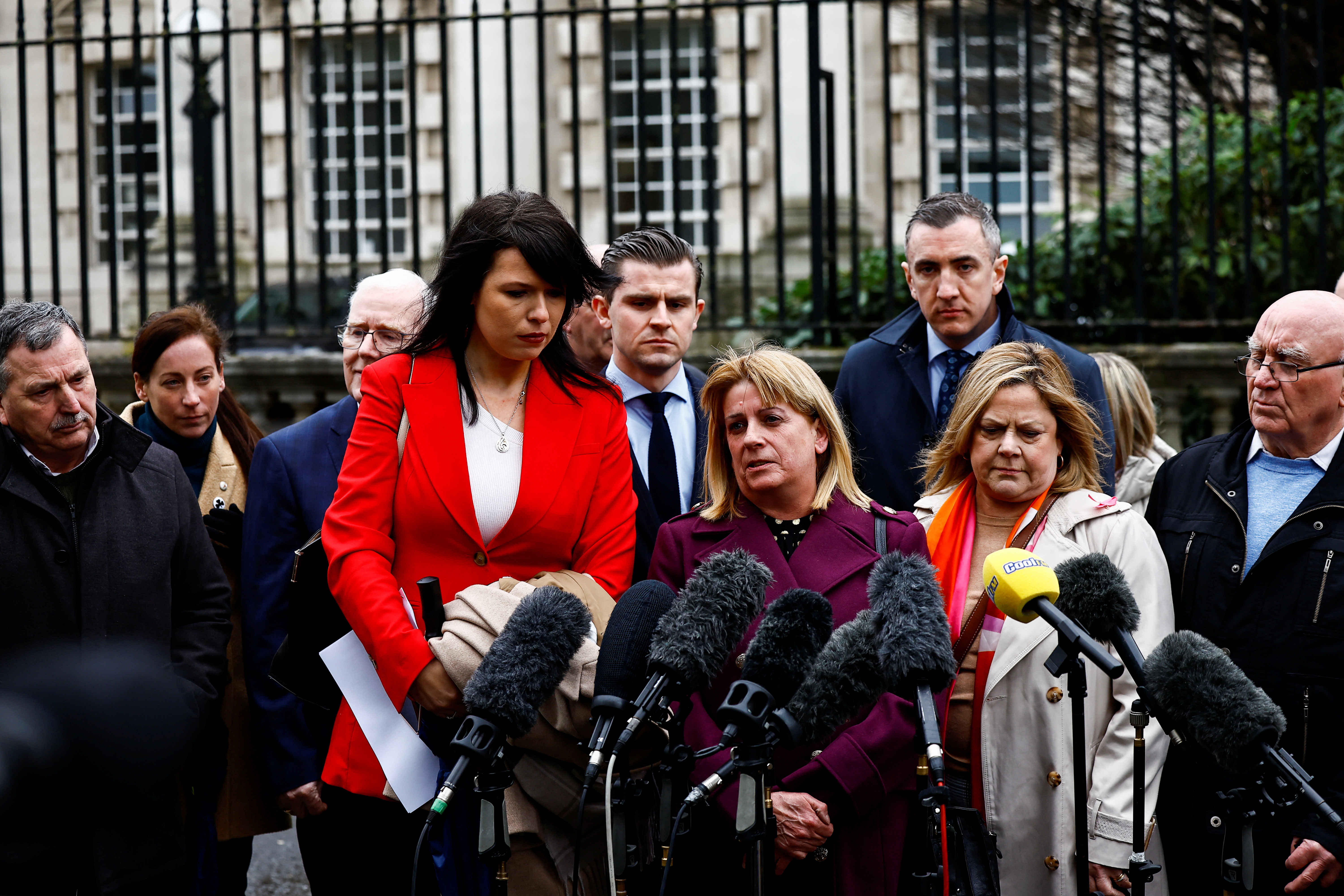 Troubles victims Martina Dillon and Lynda McManus, along with Amnesty International UK's Deputy Director for Northern Ireland Grainne Teggart, attend a press conference outside the Royal Courts of Justice after a High Court judgment was heard, in a landmark legal challenge to the UK government's Troubles Legacy Act, in Belfast, Northern Ireland, February 28, 2024. REUTERS/Clodagh Kilcoyne