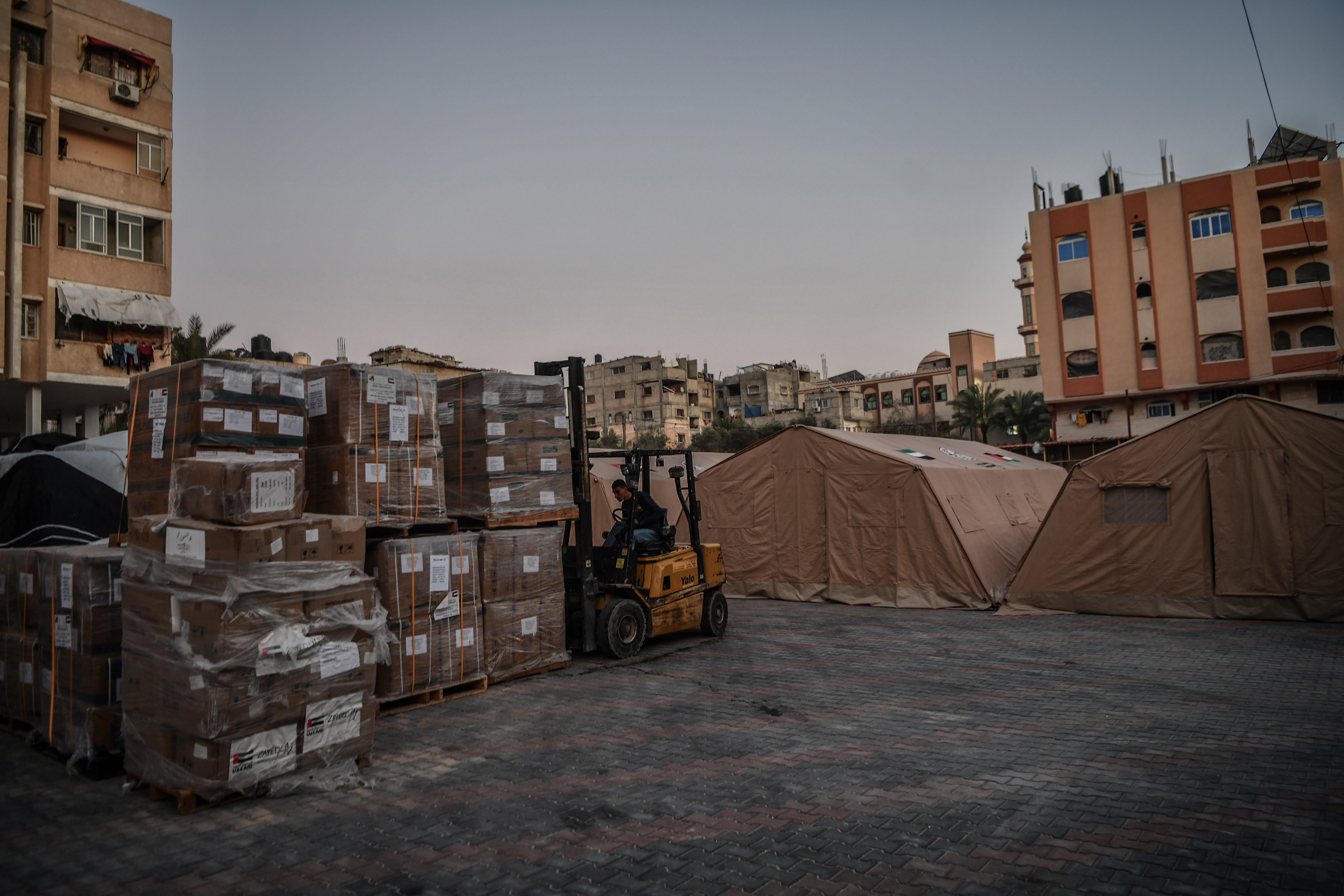 A view of a field hospitals being built for the injured Palestinians in Rafah, Gaza on February 17