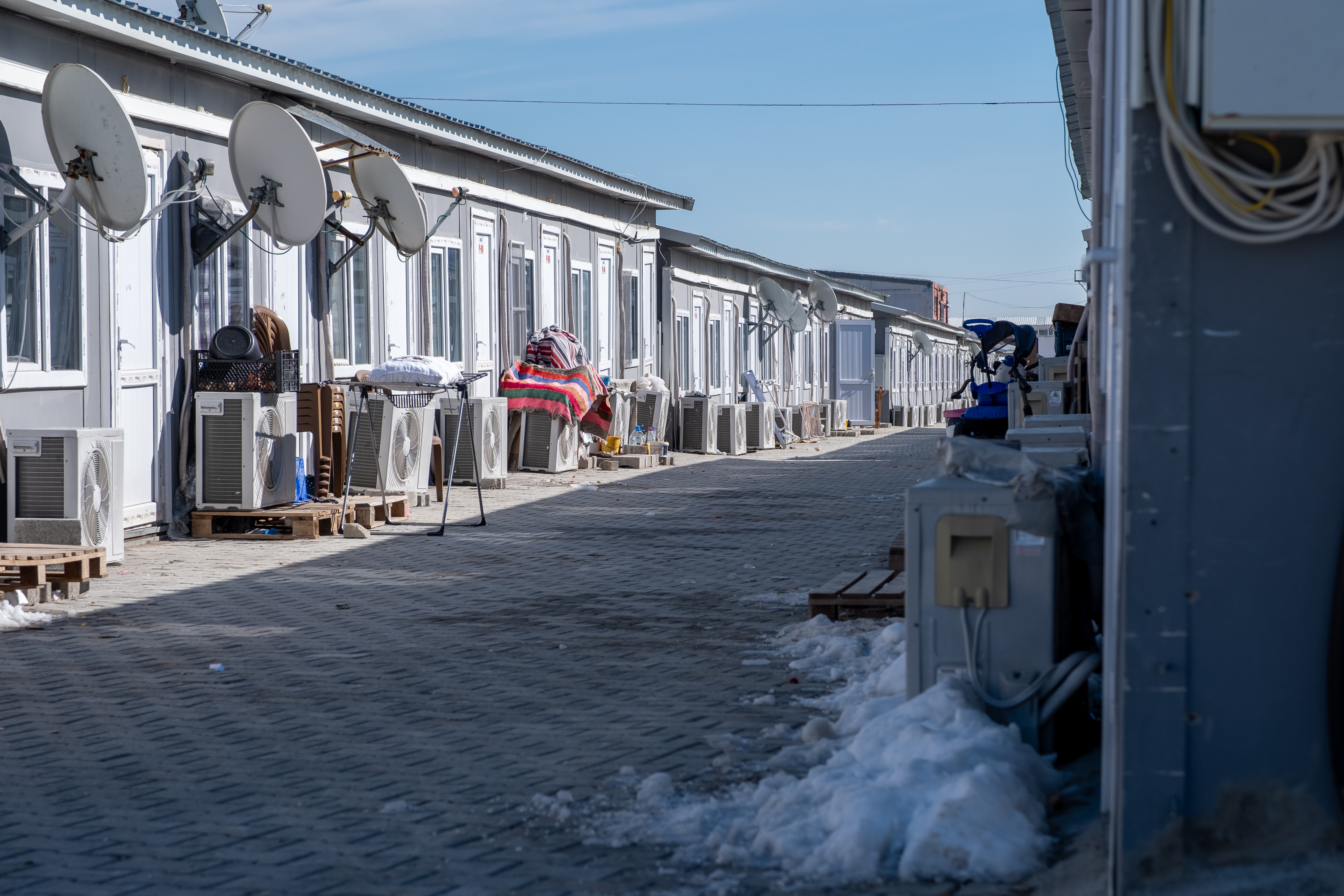 a narrow street in the container city