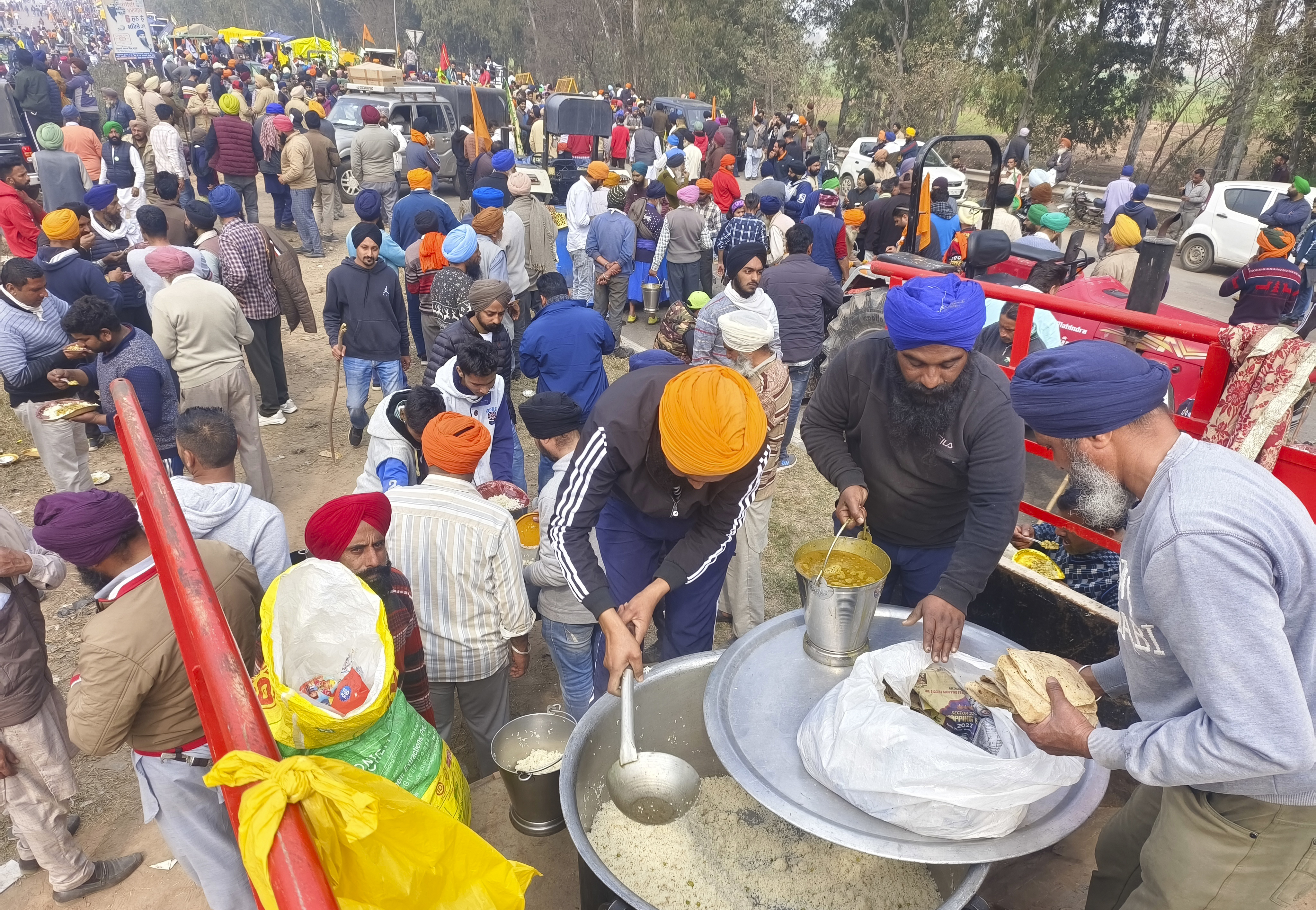 Farmers marching to New Delhi gather near the Punjab-Haryana border at Shambhu, India