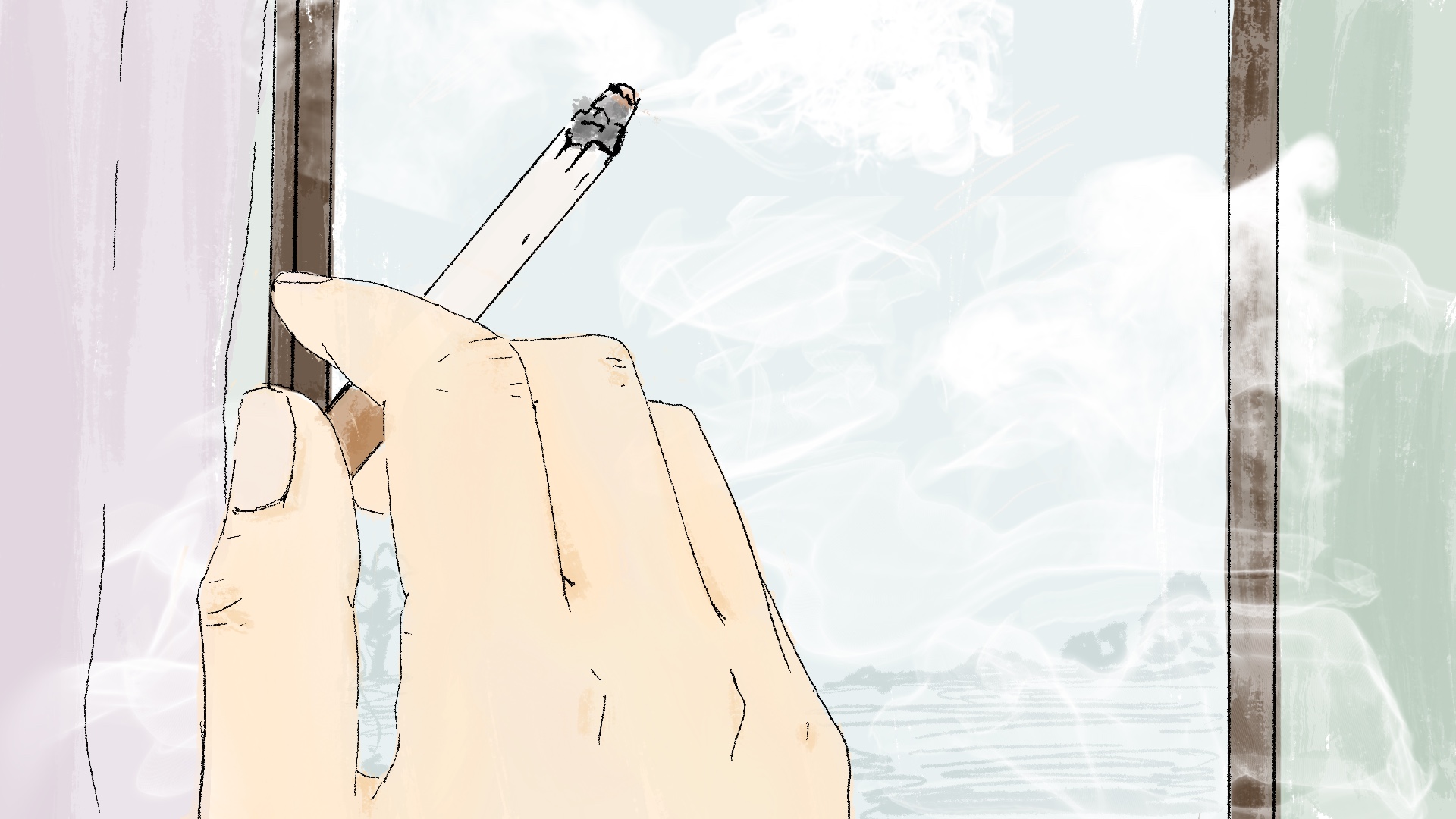 An illustration of a person's, specifically a police officer's hand with a lit cigarette.