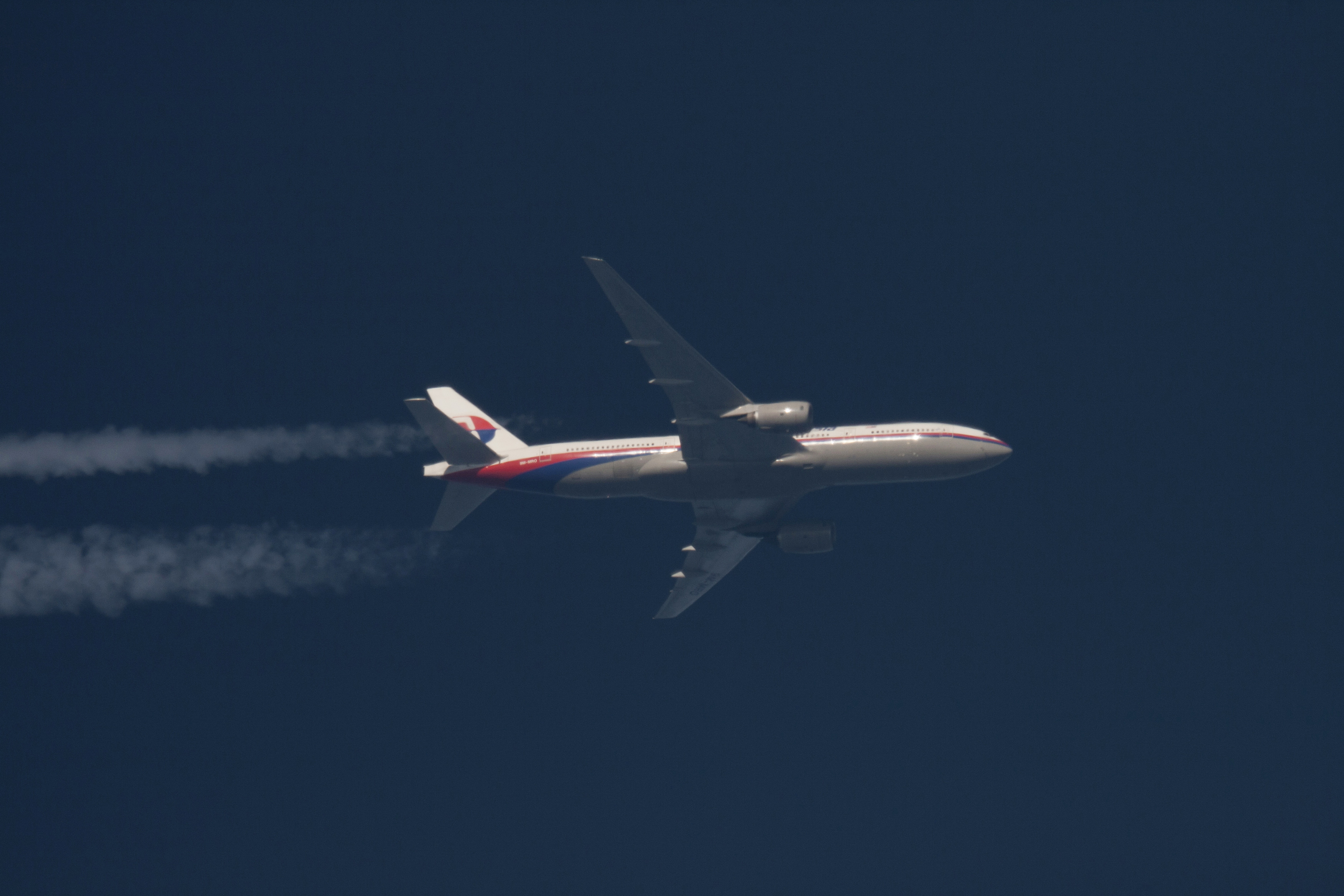 The Malaysia Airlines Boeing 777 with the registration number 9M-MRO in the air over Poland. It went missing a month after the picture was taken.
