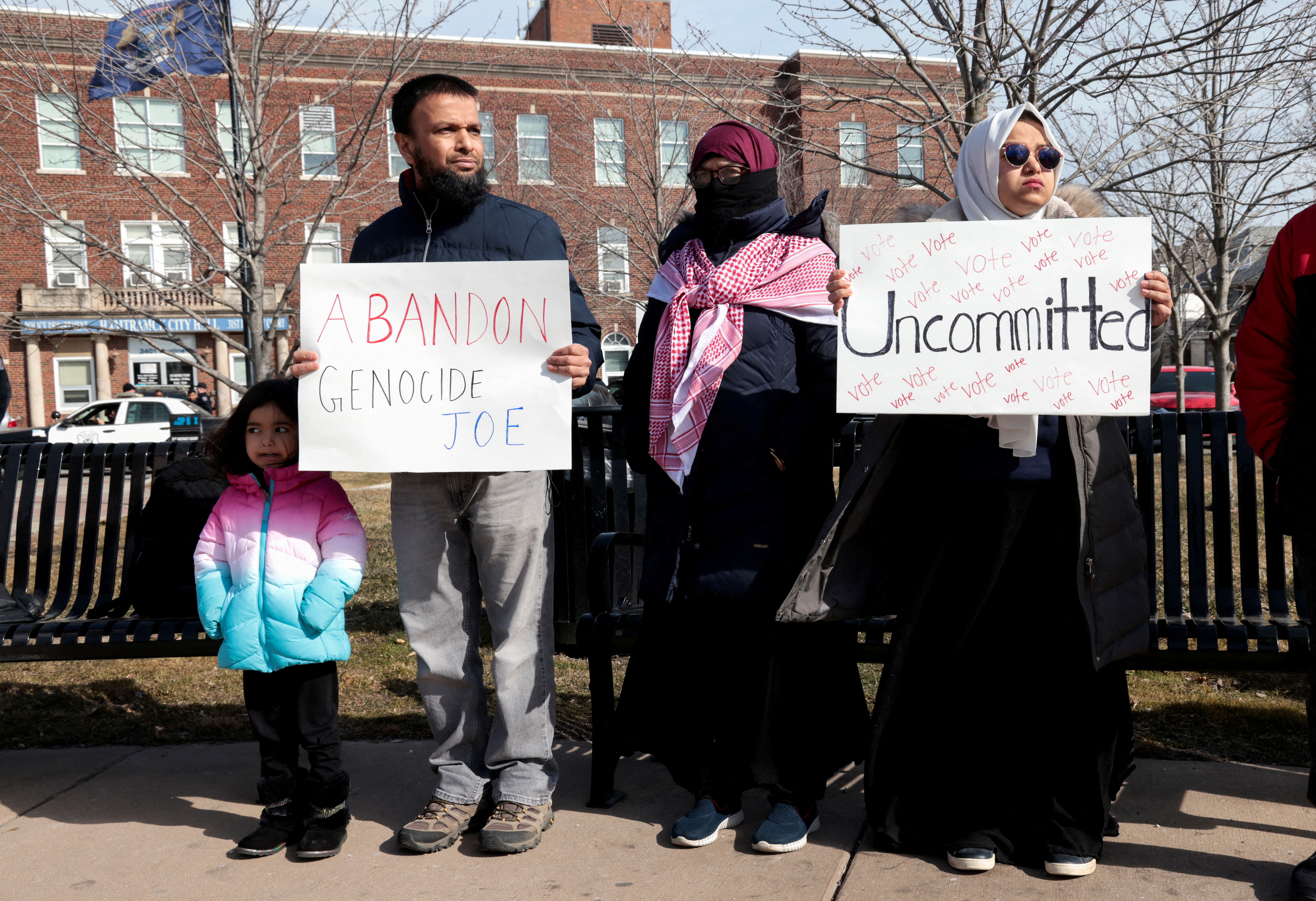 Supporters of the campaign to vote "Uncommitted" hold a rally in support of Palestinians in Gaza, ahead of Michigan's Democratic presidential primary election in Hamtramck, Michigan, US February 25, 2024