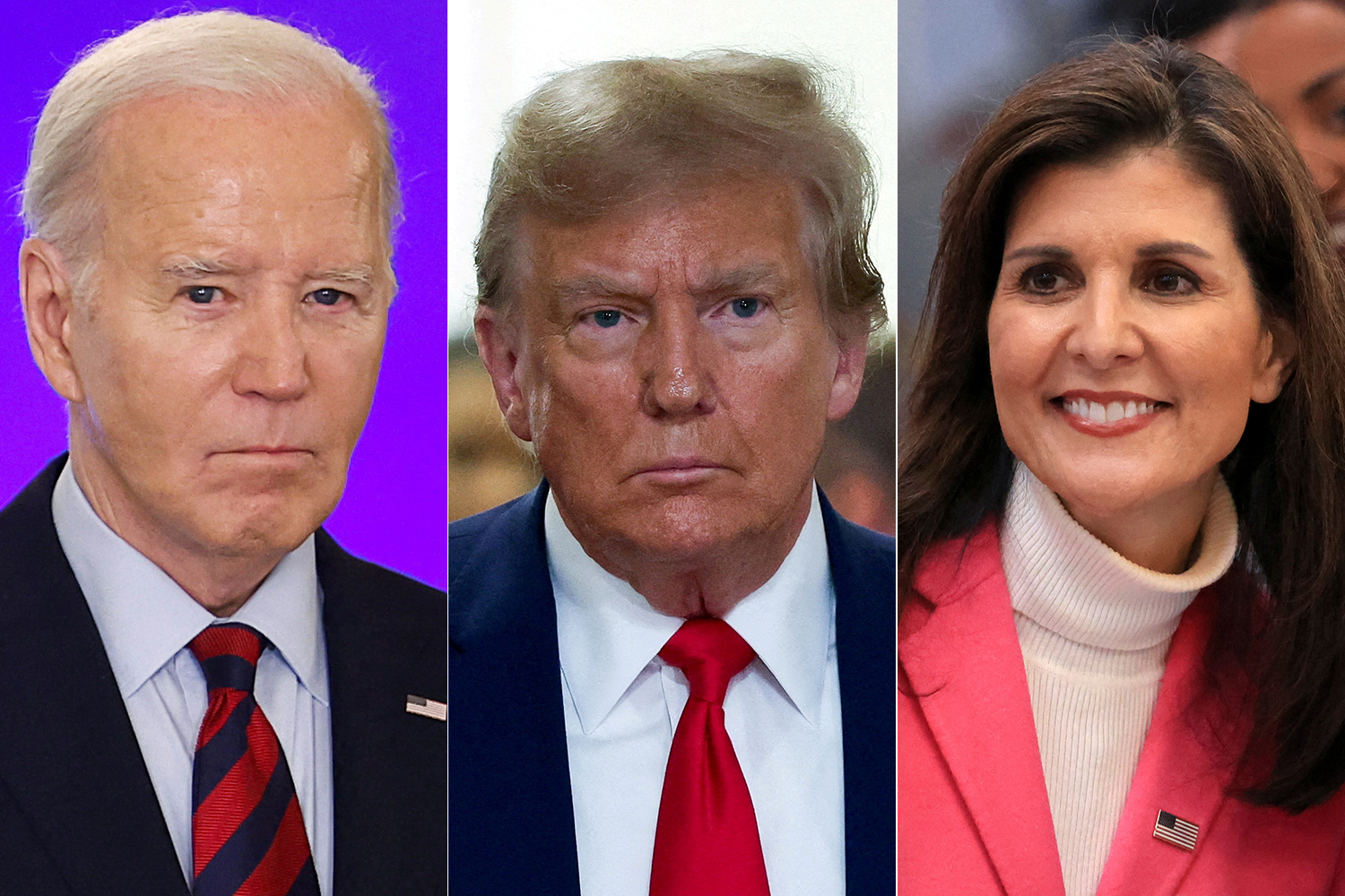 President Joe Biden, left, and former President Donald Trump continued their march toward the general election, though underdog Nikki Haley, right, scored a win in Vermont