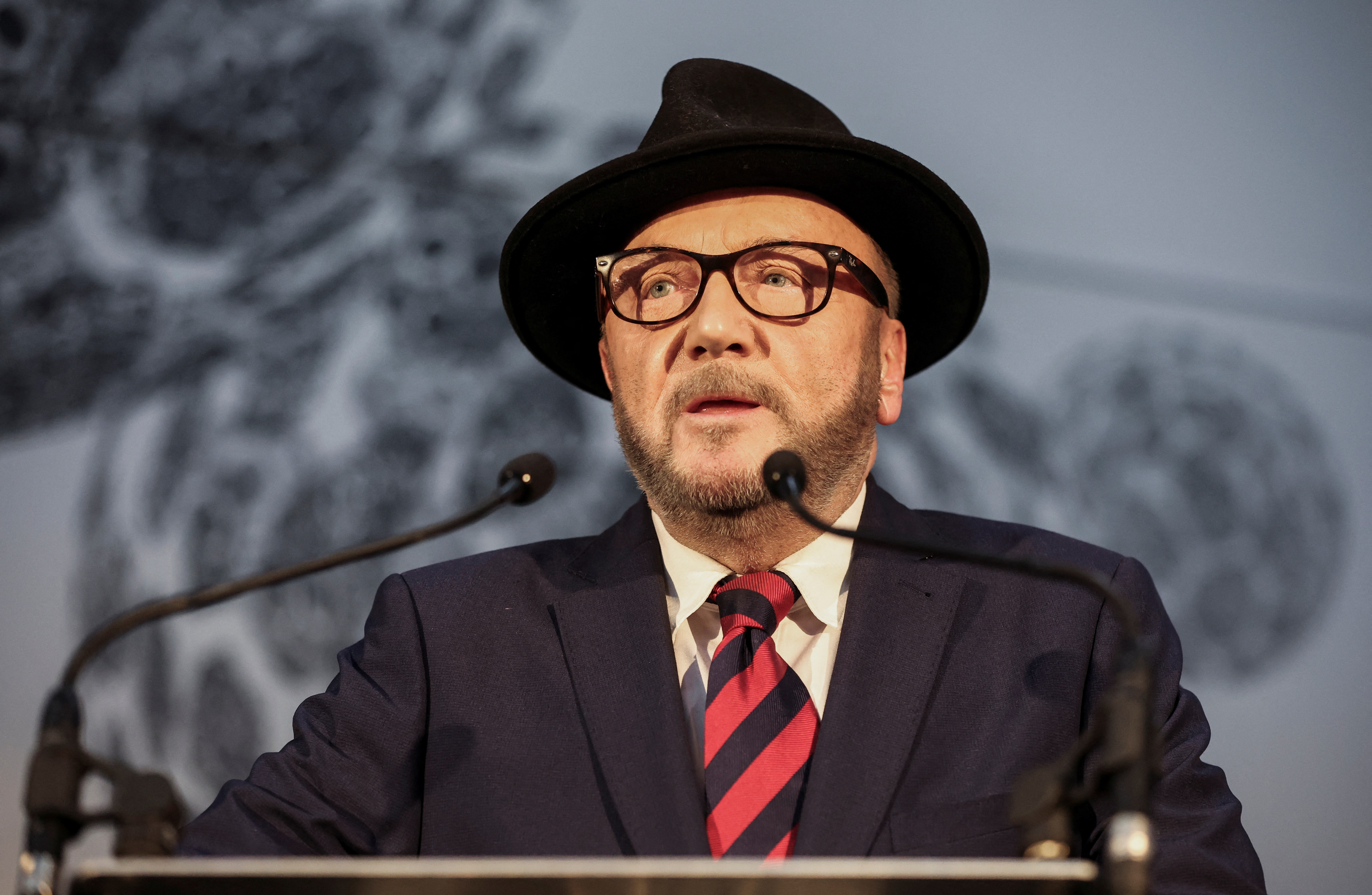 Candidate George Galloway, leader of the Workers Party of Britain, speaks after winning the Rochdale Parliamentary by-election, at a polling station near Mancheste
