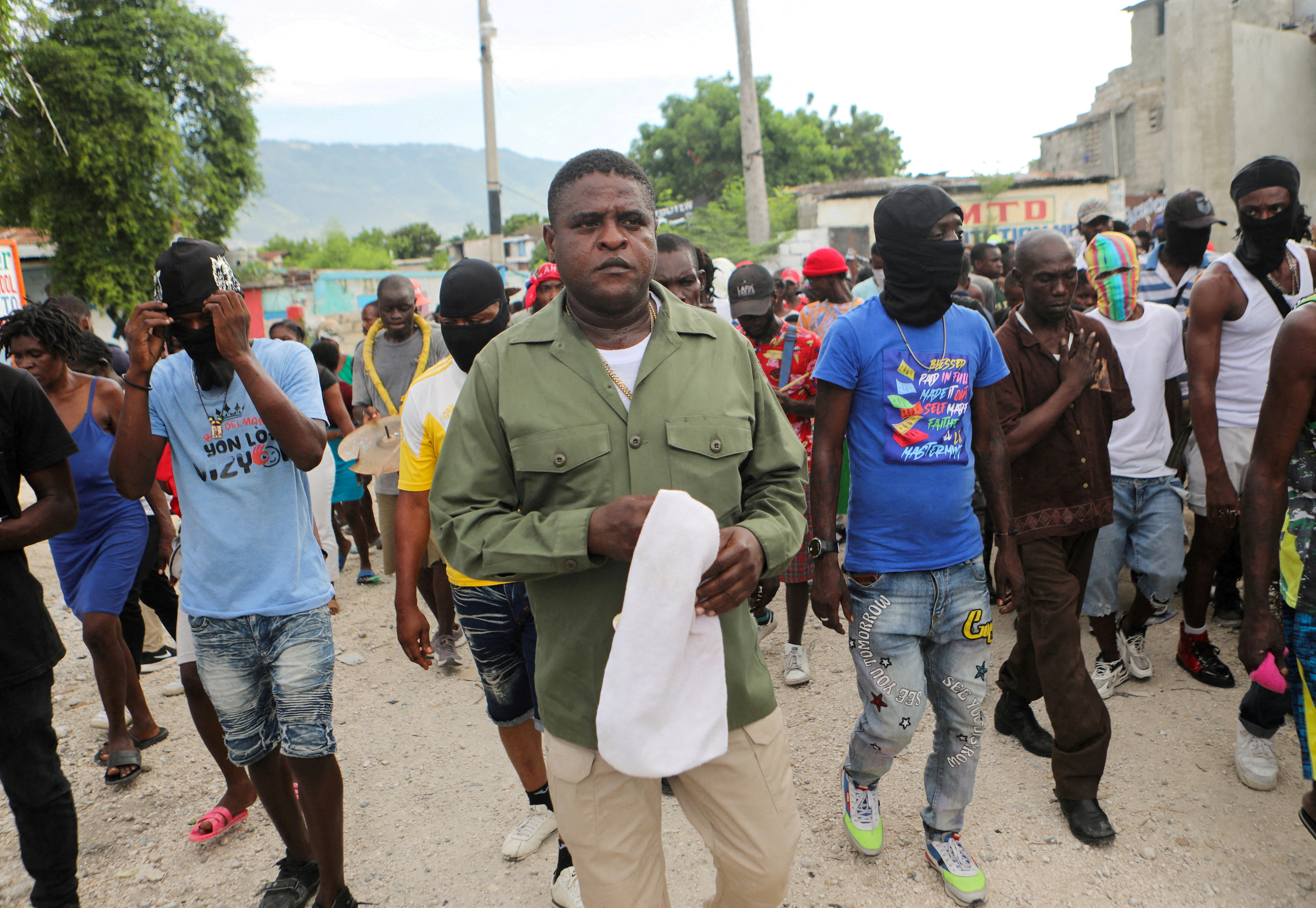 Former police officer Jimmy "Barbecue" Cherizier, leader of the 'G9' coalition, leads a march against Haiti's Prime Minister Ariel Henry, in Port-au-Prince, Haiti September 19, 2023