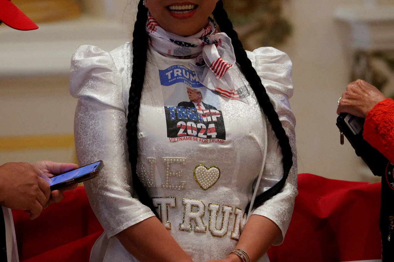 A Trump supporter wearing paraphernalia