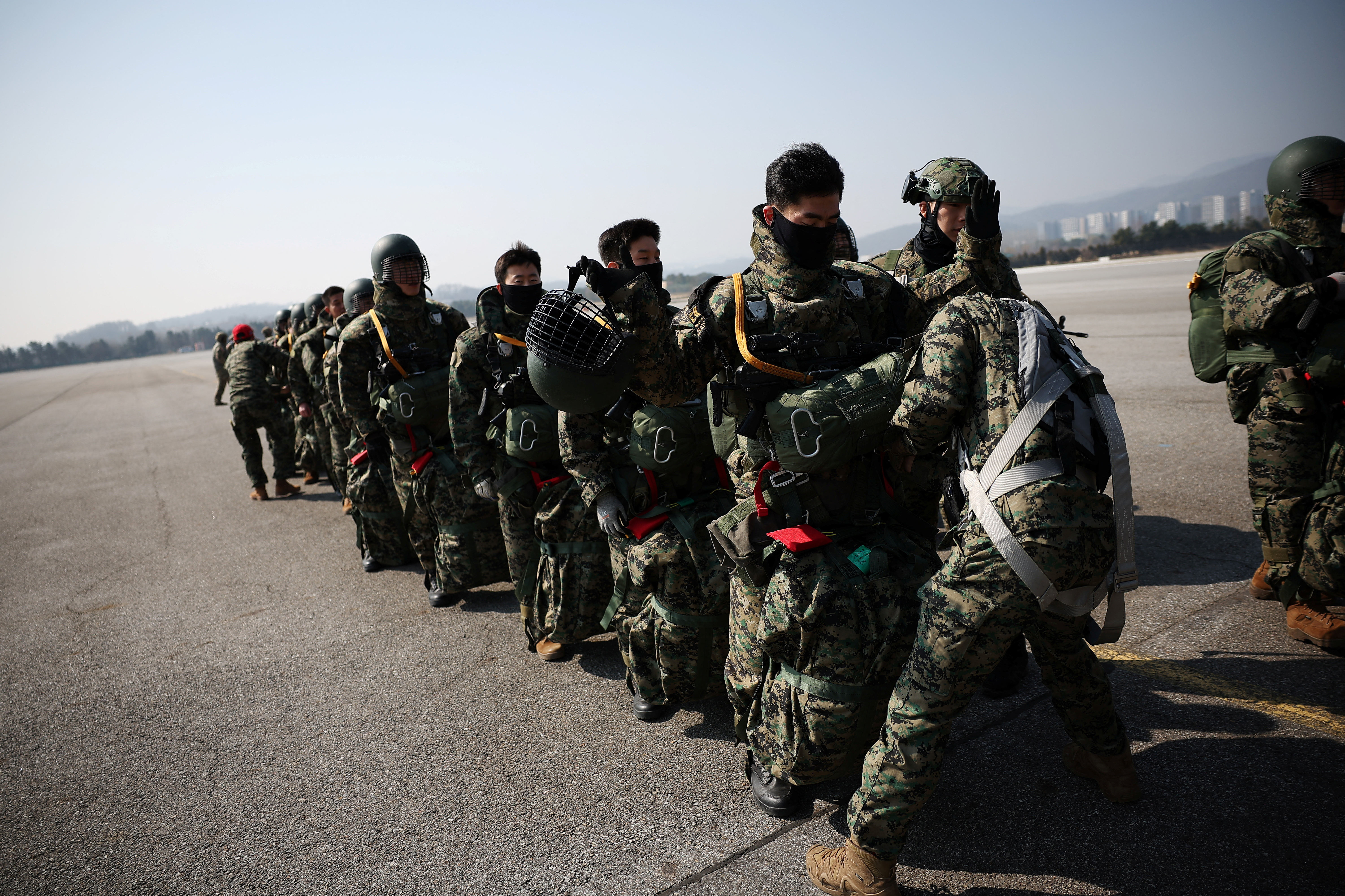 soldiers stand in lines