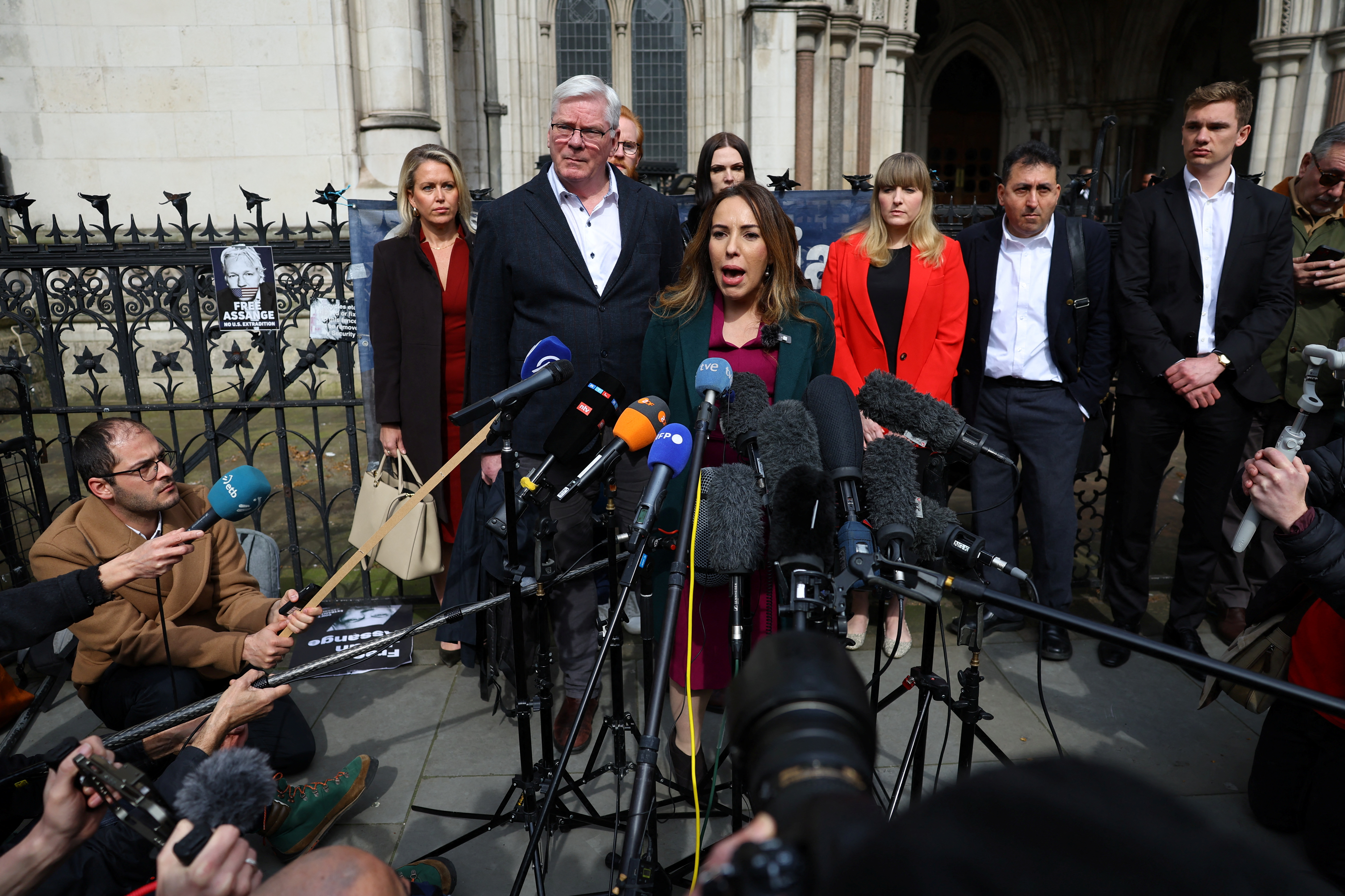 Stella Assange, the wife of WikiLeaks founder Julian Assange, speaks to the media, following a ruling on whether Julian Assange can appeal against extradition from Britain to the United States, in London, Britain, March 26, 2024. REUTERS/Toby Melville