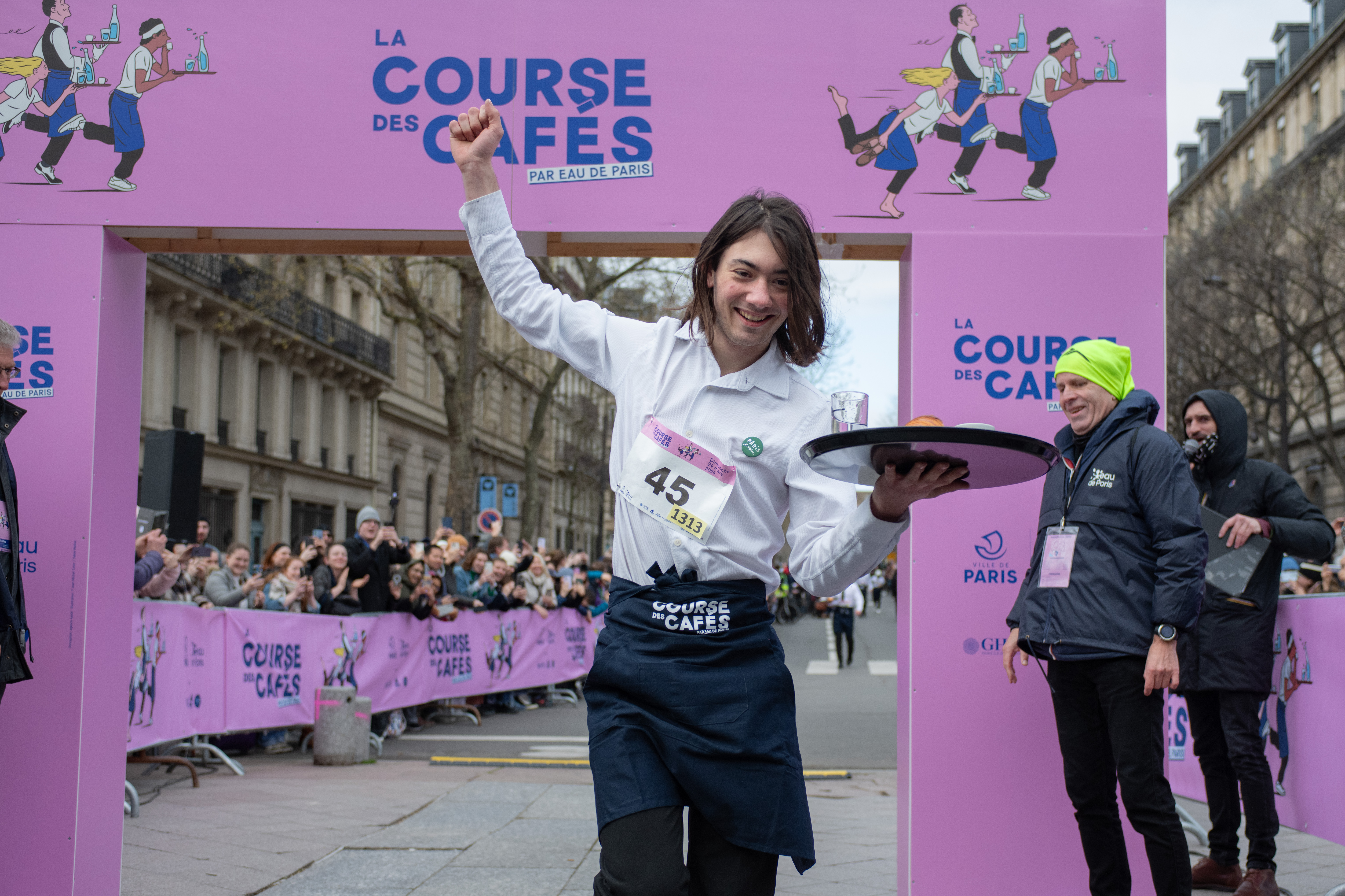 Valentin Marques crosses the finish line after winning the apprentice’s race, which was held before the main event.