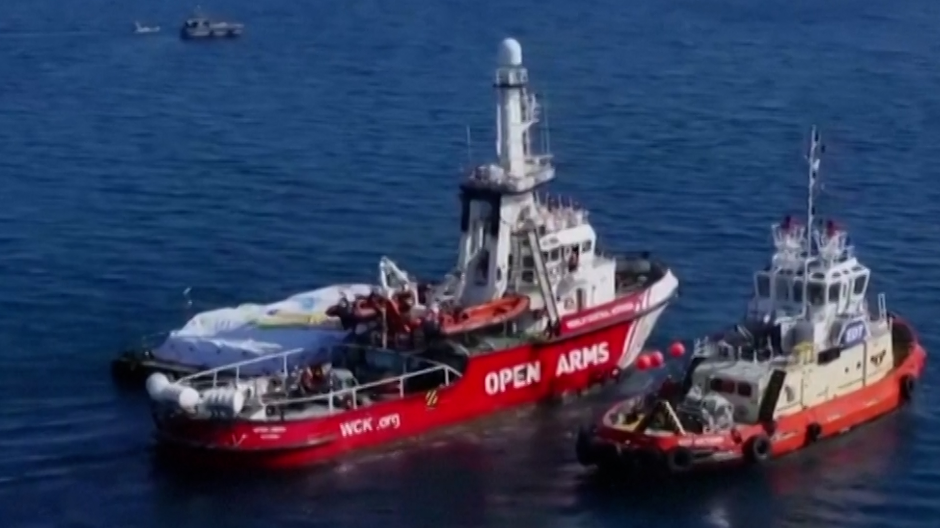 The Open Arms charity vessel carries aid.