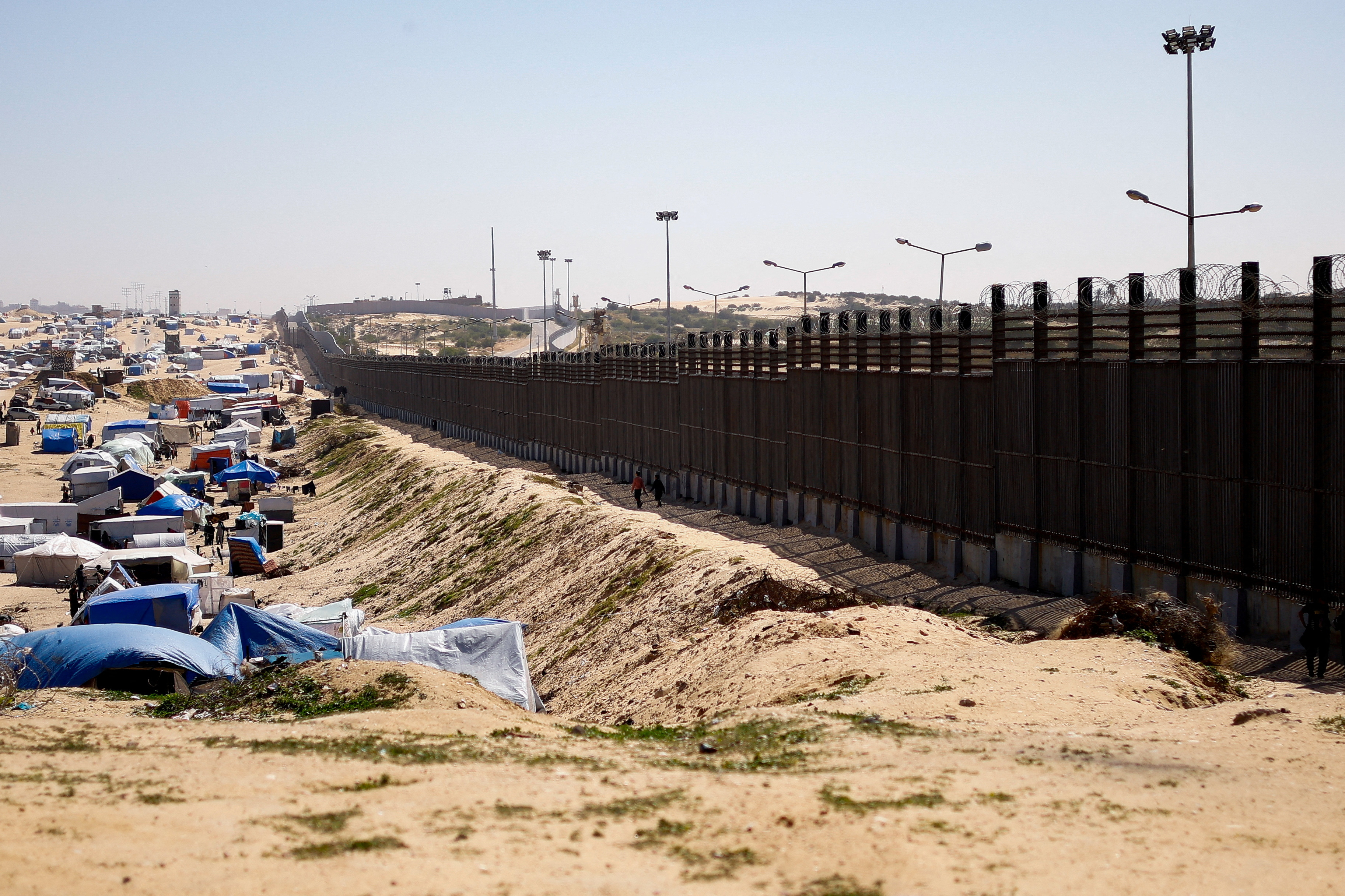 Tents of displaced Palestinians near the Rafah border with Egypt