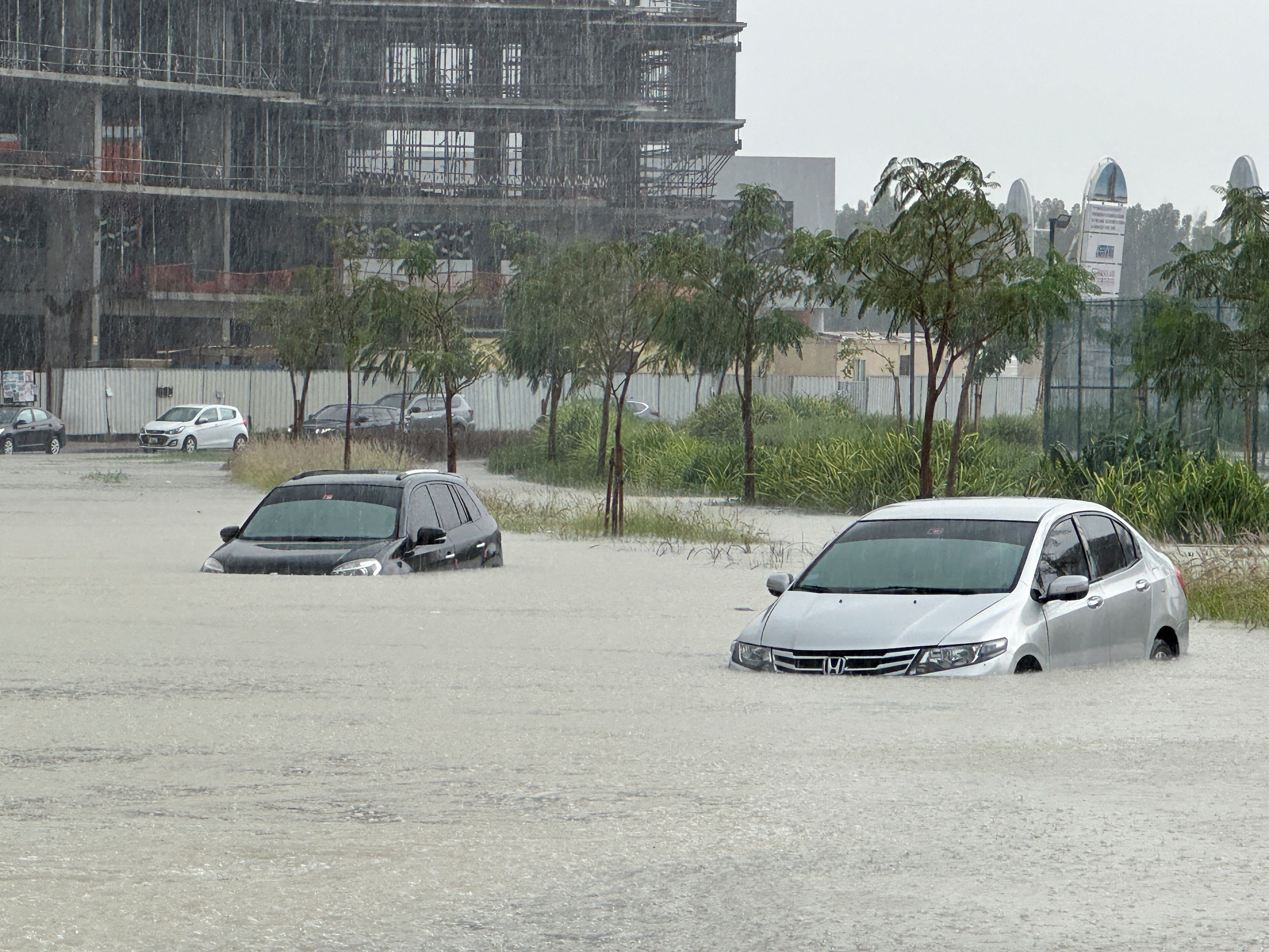 flooded street during a rain storm in Dubai,