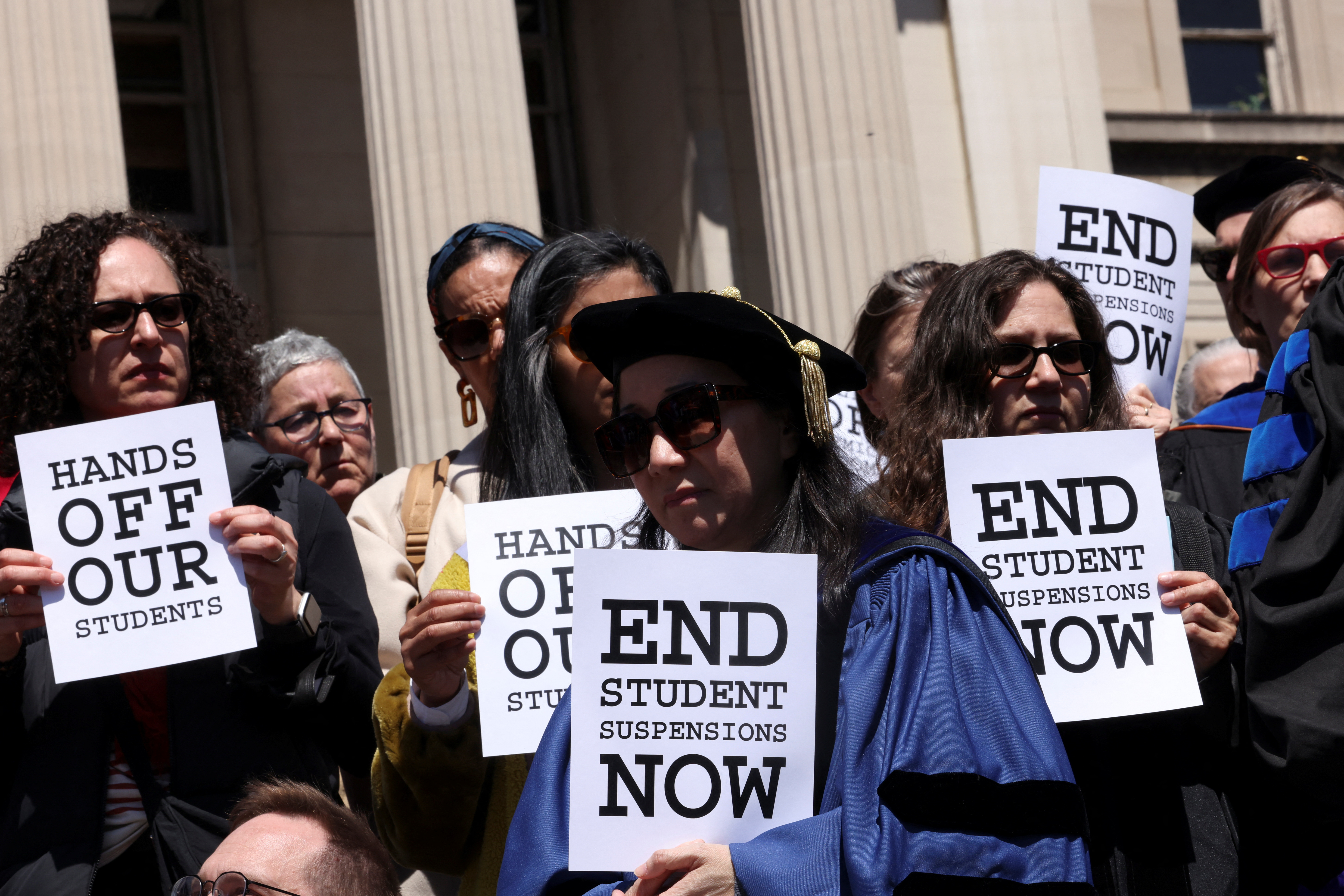 Columbia students, in support freedom of expression and against recent police arrests of students on the Columbia University campus, as protests continue inside and outside the university during the ongoing conflict between Israel and the Palestinian Islamist group Hamas, in New York City, U.S., April 22, 2024, REUTERS/Caitlin Ochs