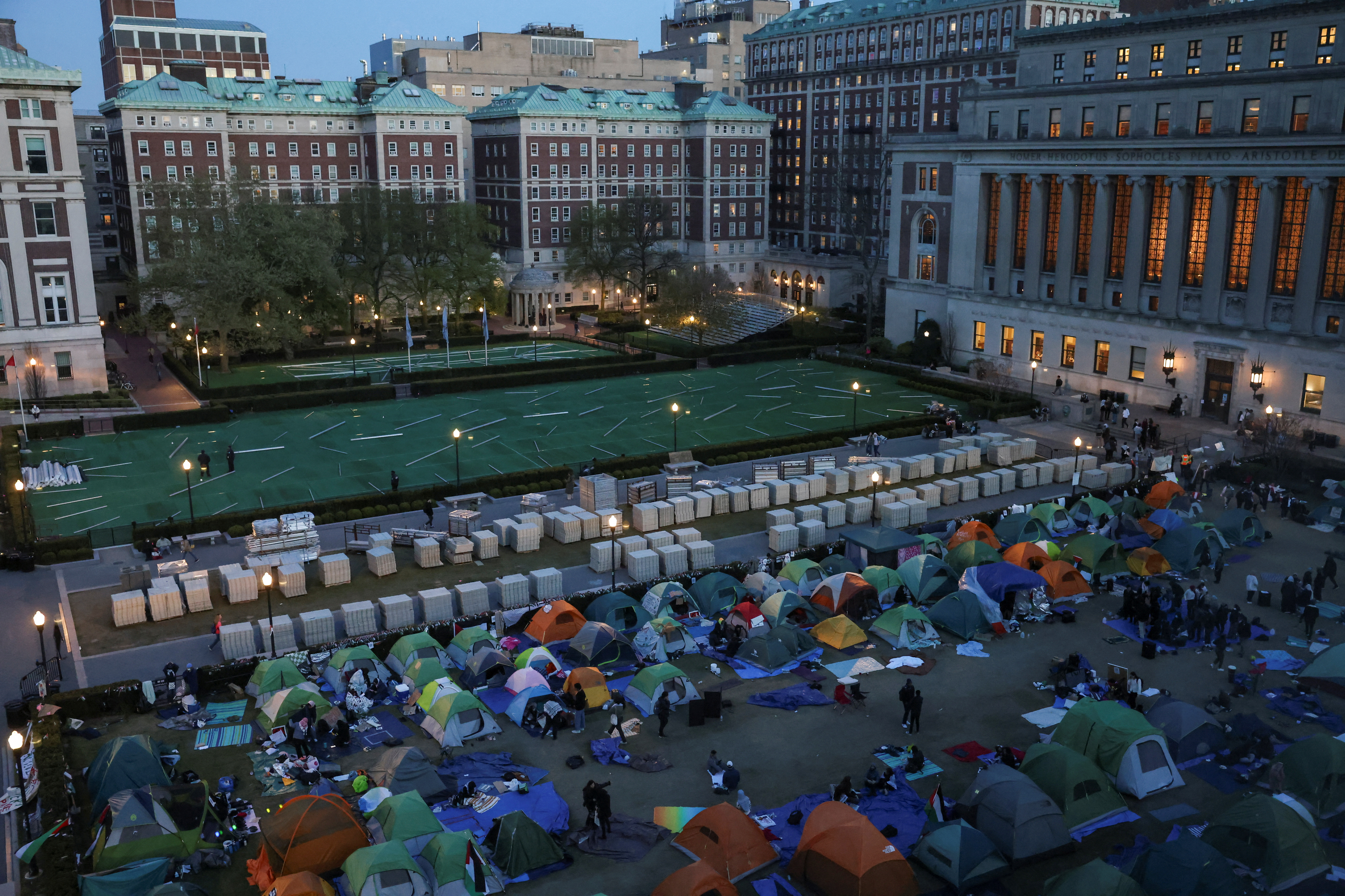 Students continue to maintain a protest encampment in support of Palestinians at Columbia University, during the ongoing conflict between Israel and the Palestinian Islamist group Hamas, in New York City, U.S., April 26