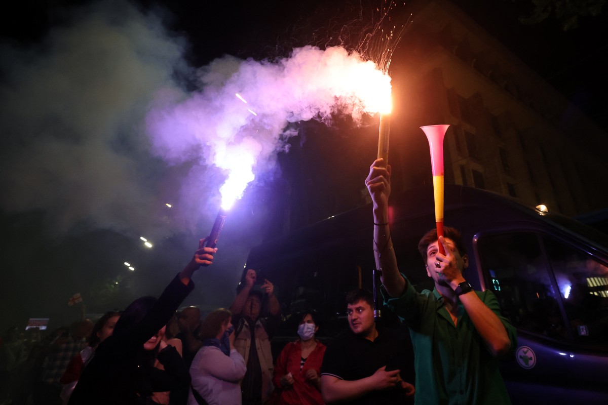 Georgians march 'for Europe', protest controversial bill