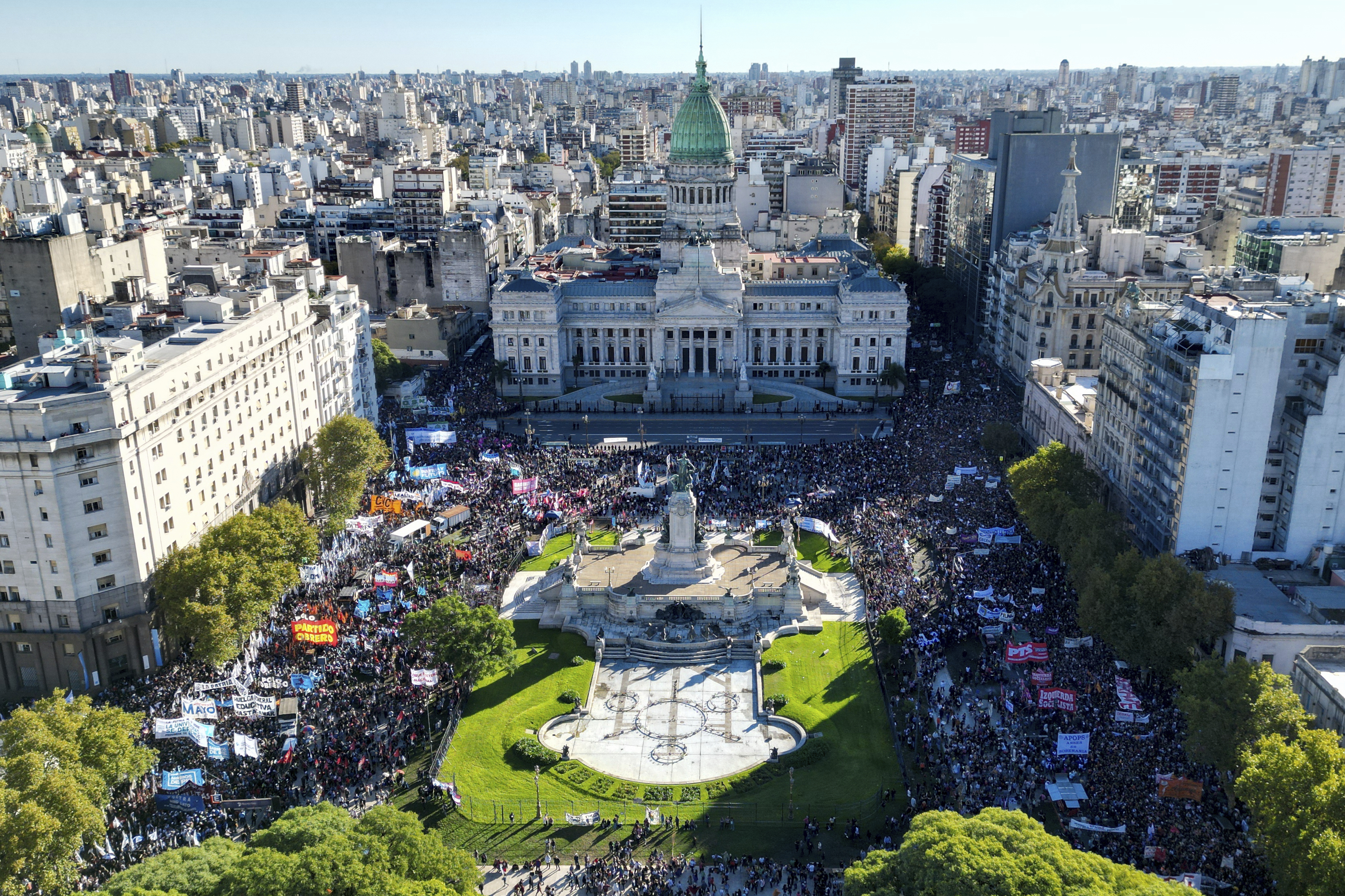 Argentine university students, unions, and social groups march to Casa Rosada government house to protest against President Javier Milei's "chainsaw" cuts on public education