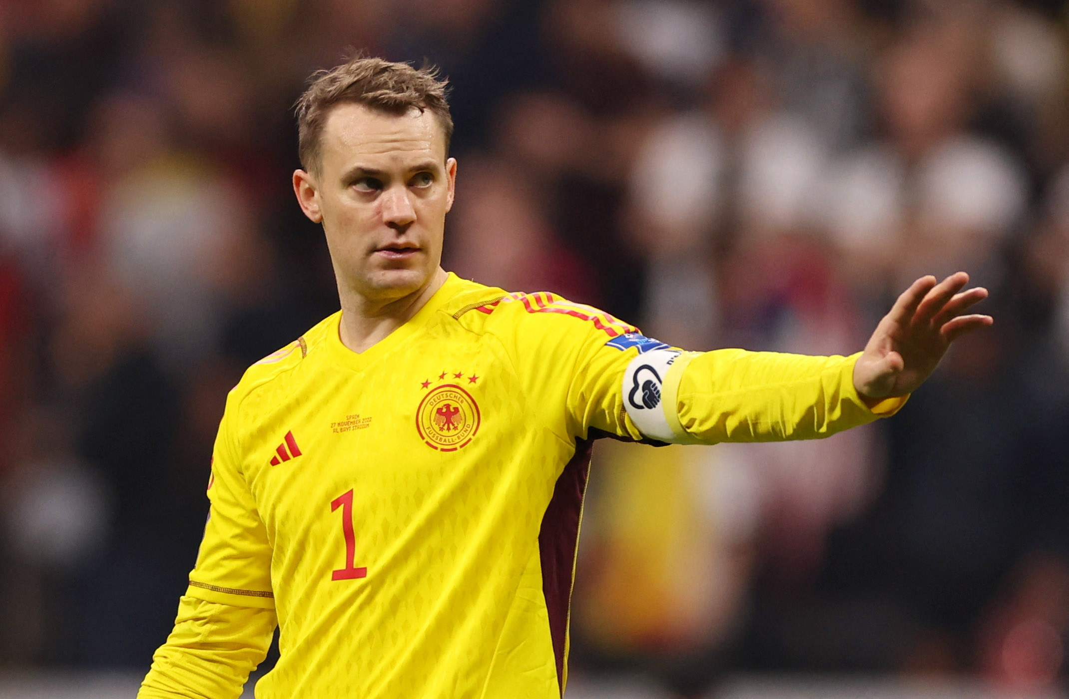 Player gestures to teammate.