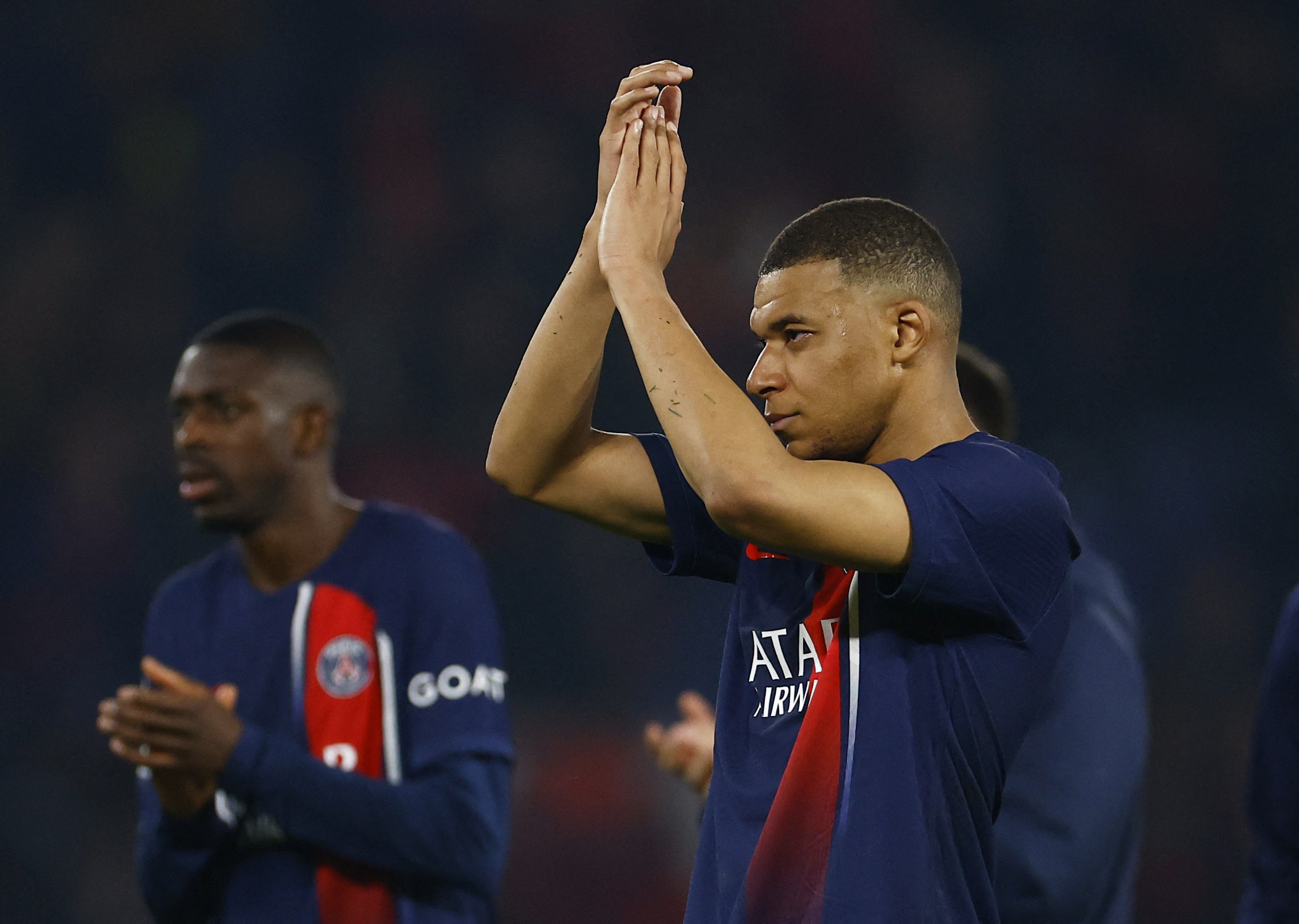 Paris St Germain's Kylian Mbappe looks dejected