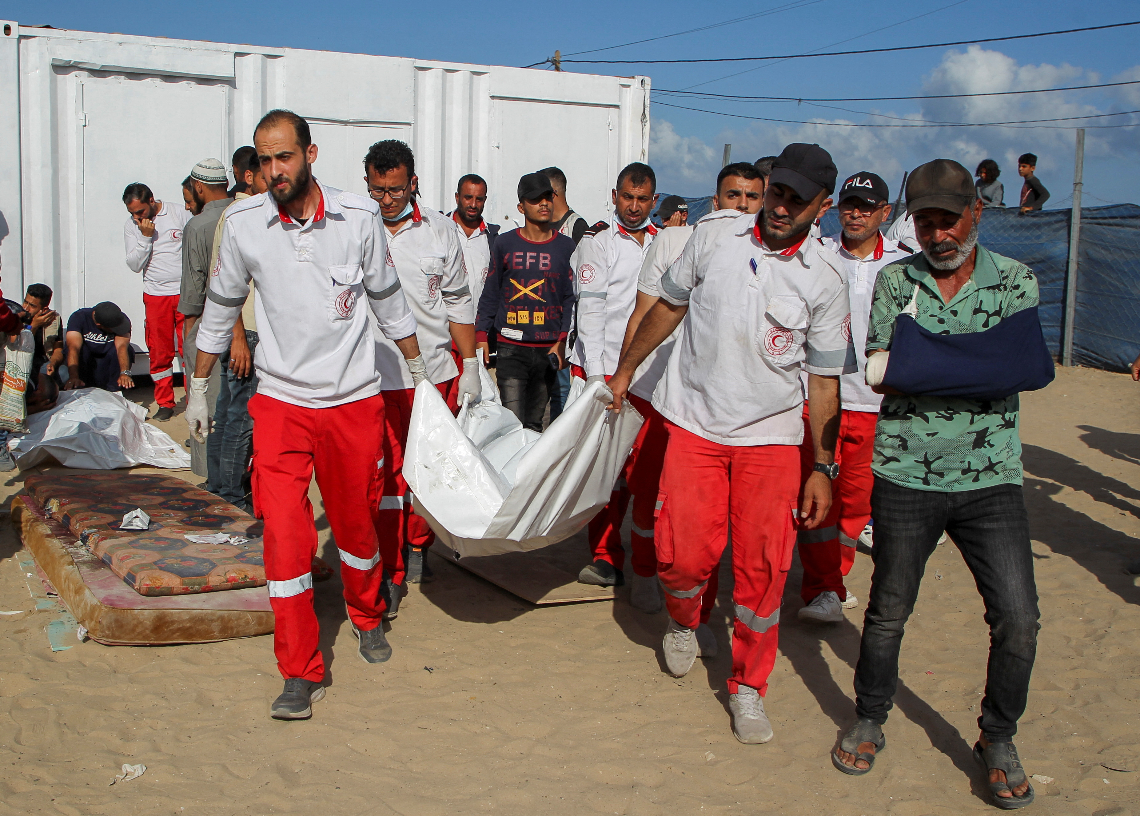 Funeral of two Palestinian paramedics killed in an Israeli strike in Rafah