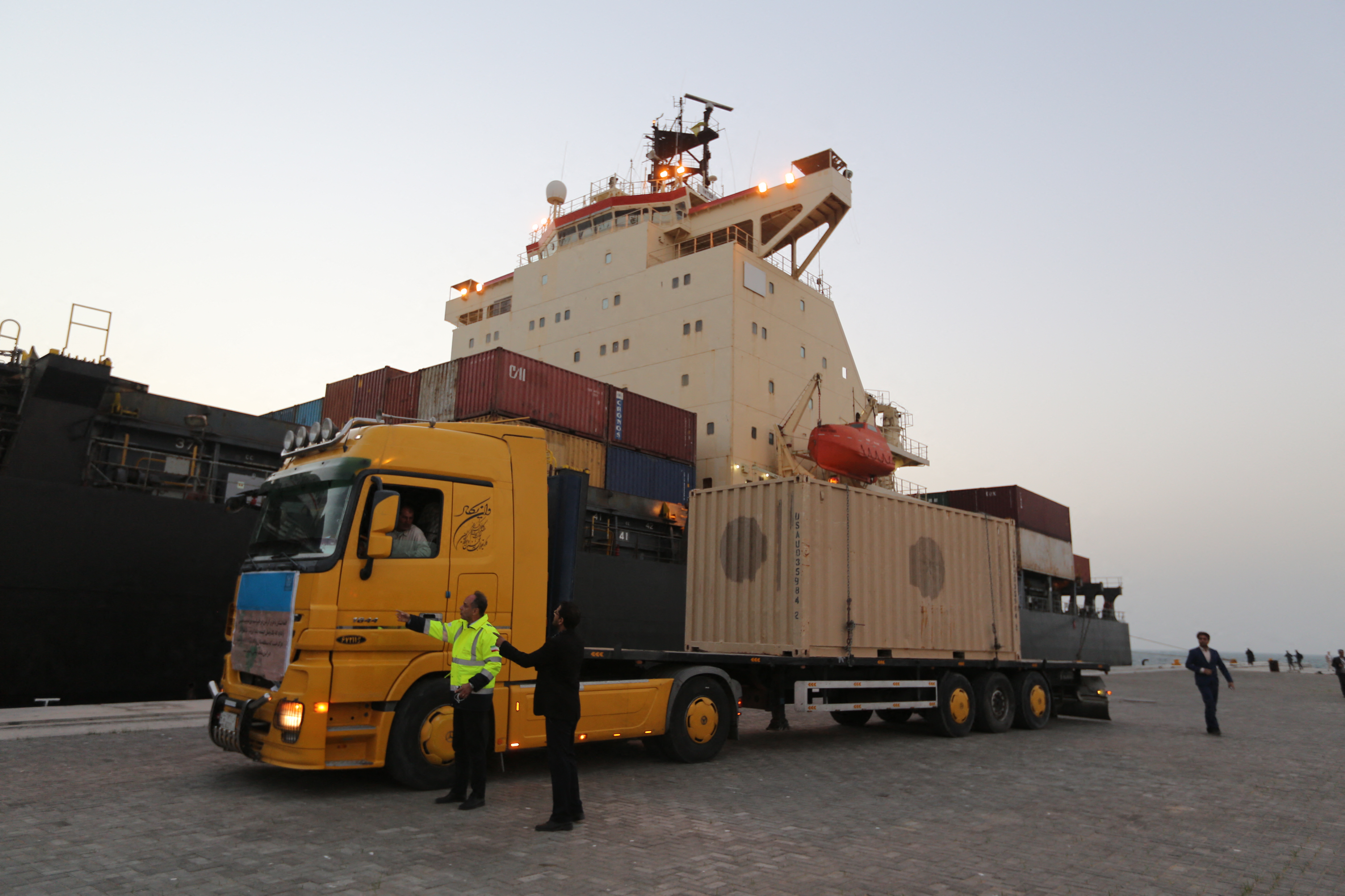A truck moving cargo from Afghanistan to India at Chabahar Port