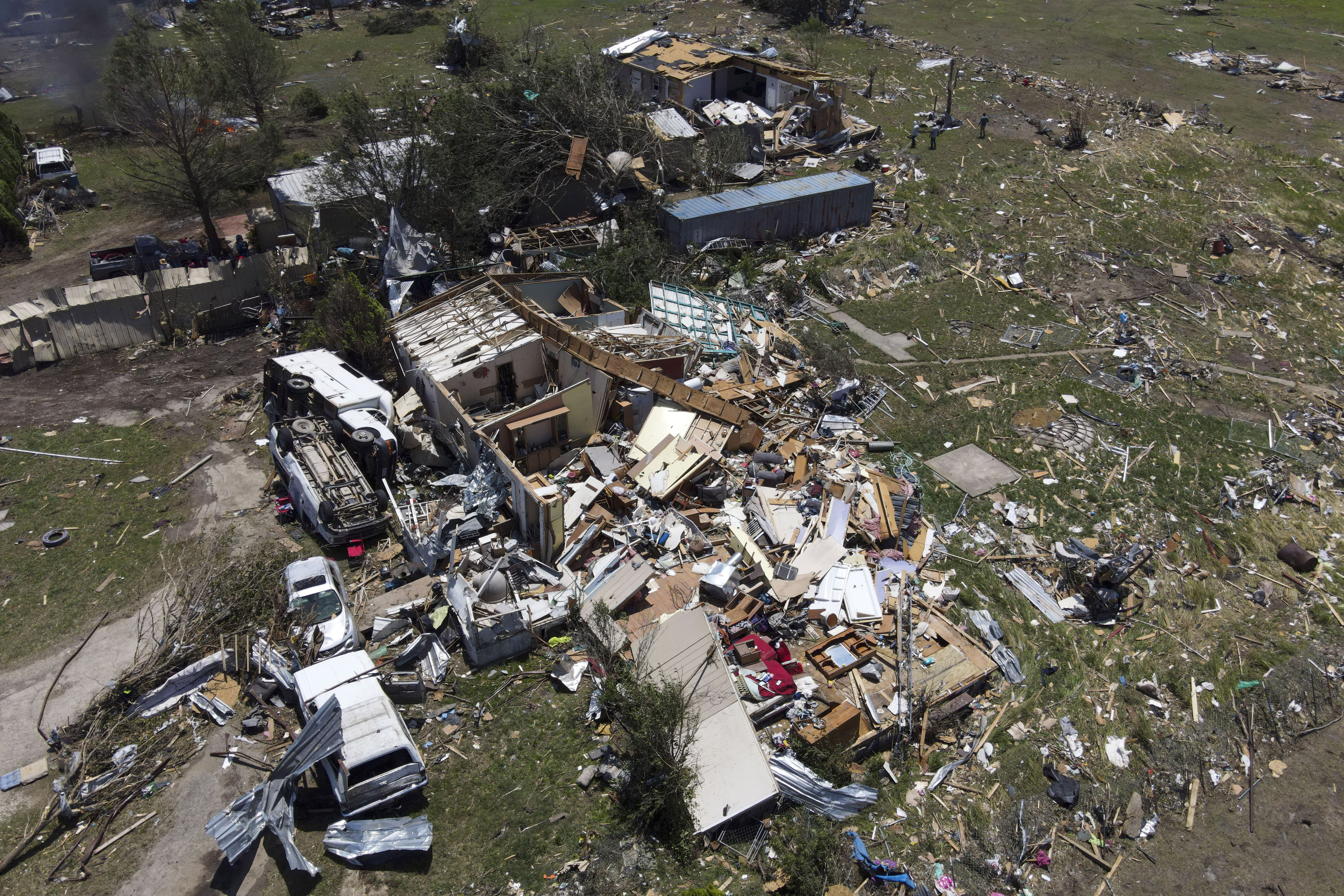 Destroyed homes after a deadly tornado in the US