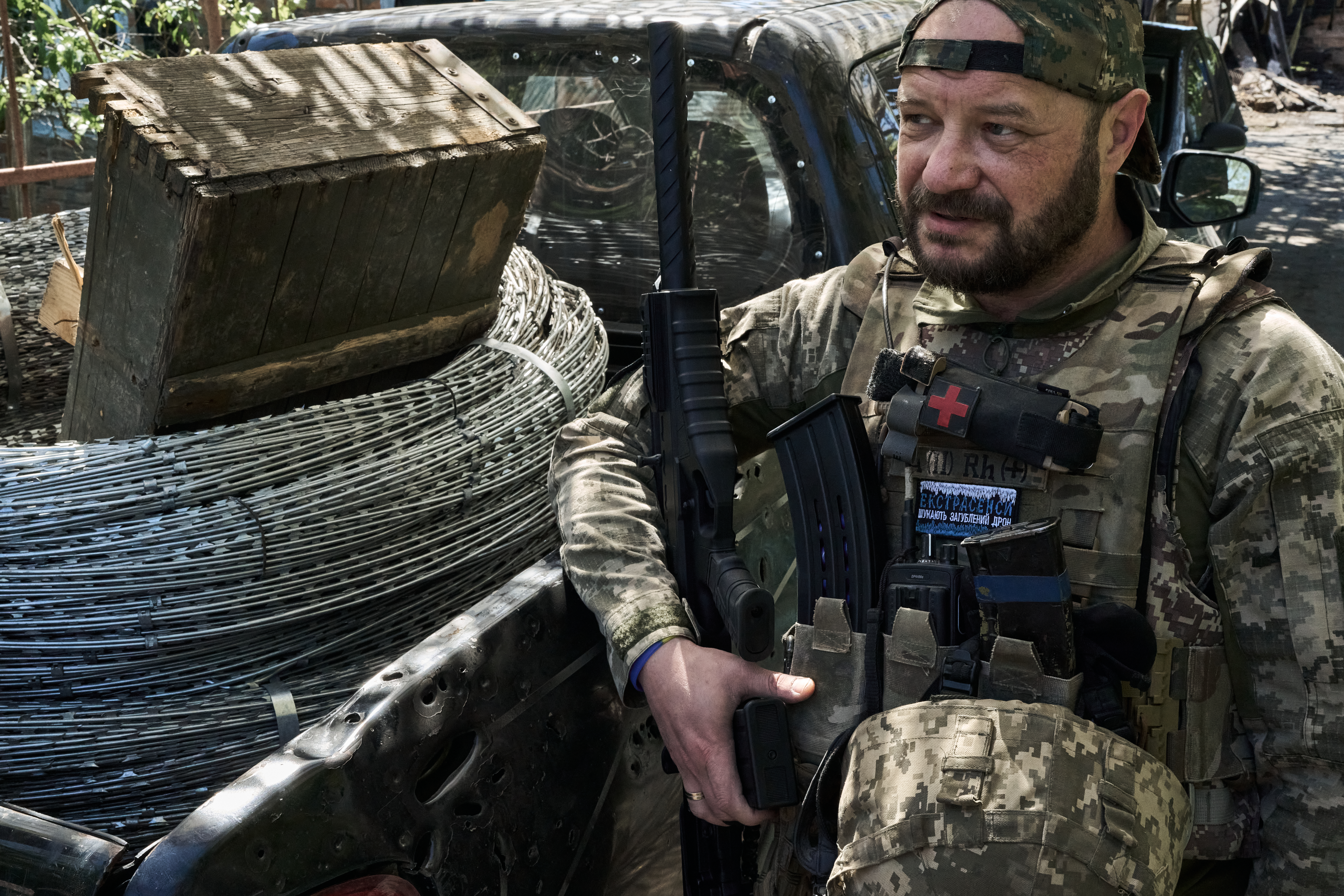 KHERSON REGION, UKRAINE - MAY 5: A soldier of the 126th Territorial Defense Brigade, who is fighting on the southern front of Ukraine, prepares to send out Easter cake delivered by FPV drone for soldiers who hold positions on the left bank of the Dnipro River