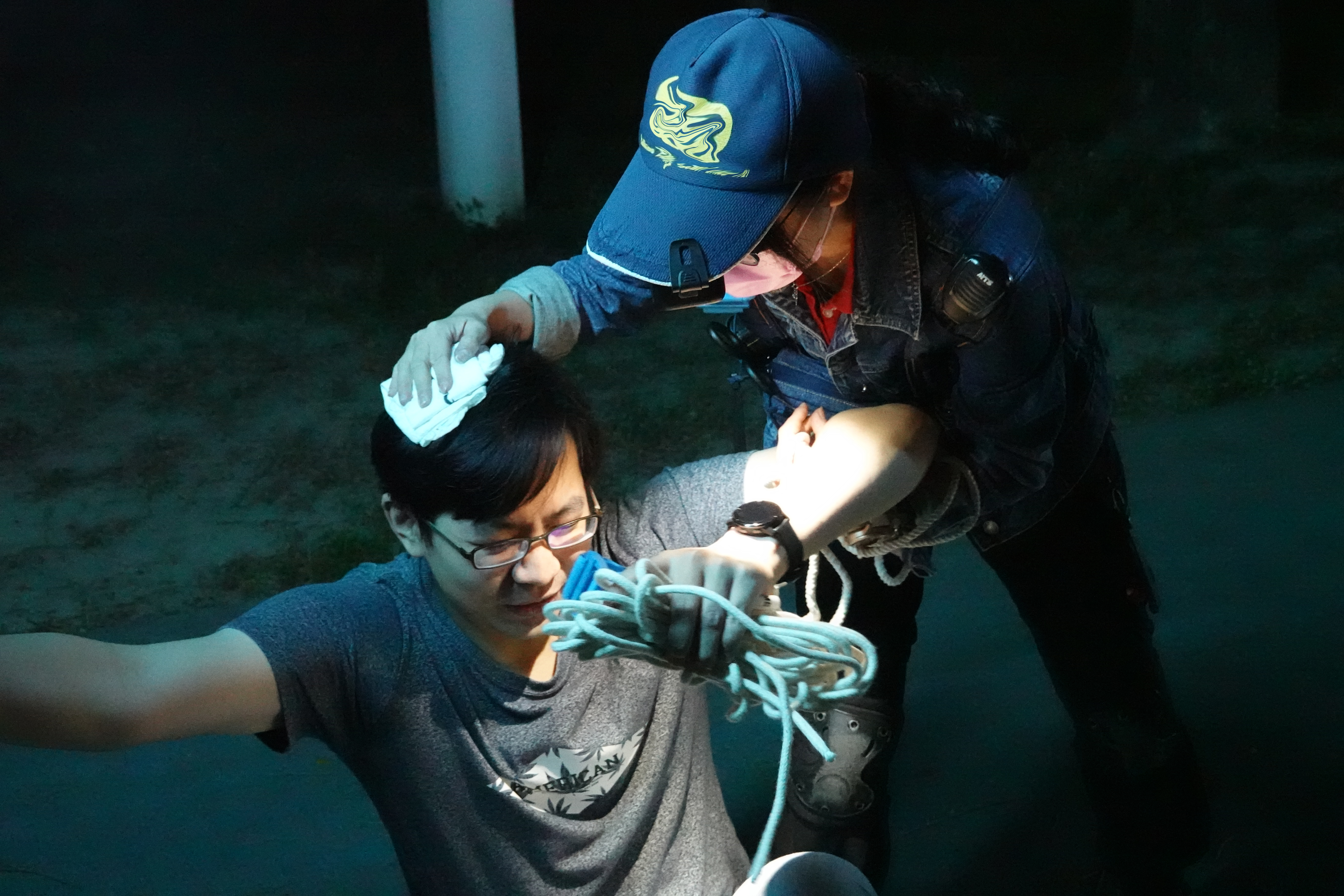 Participants in a disaster drill organised by the civil defence group, Taichung Self-Training Group