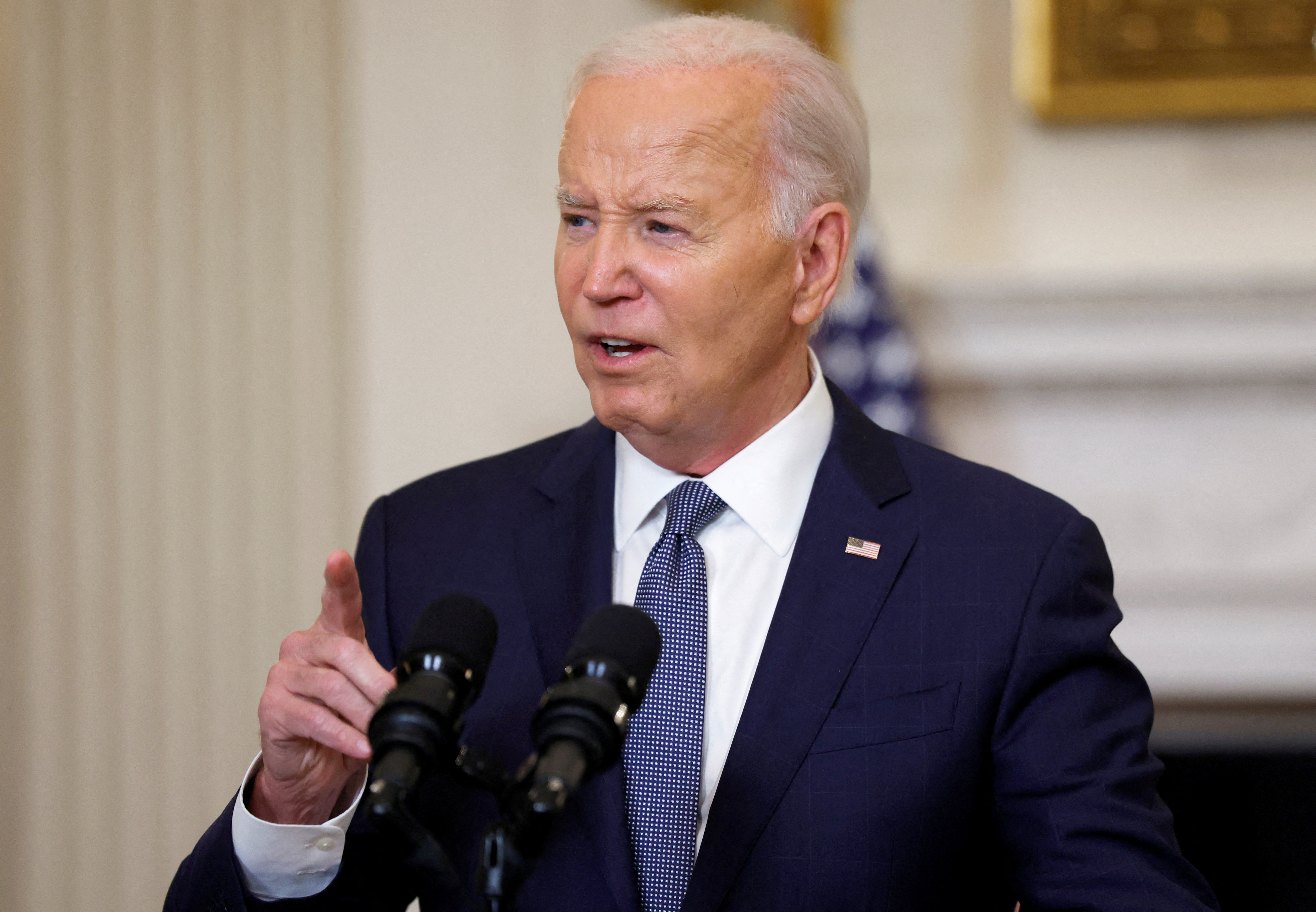U.S. President Joe Biden delivers remarks on the Middle East in the State Dining room at the White House in Washington, U.S., May 31, 2024. REUTERS/Evelyn Hockstein