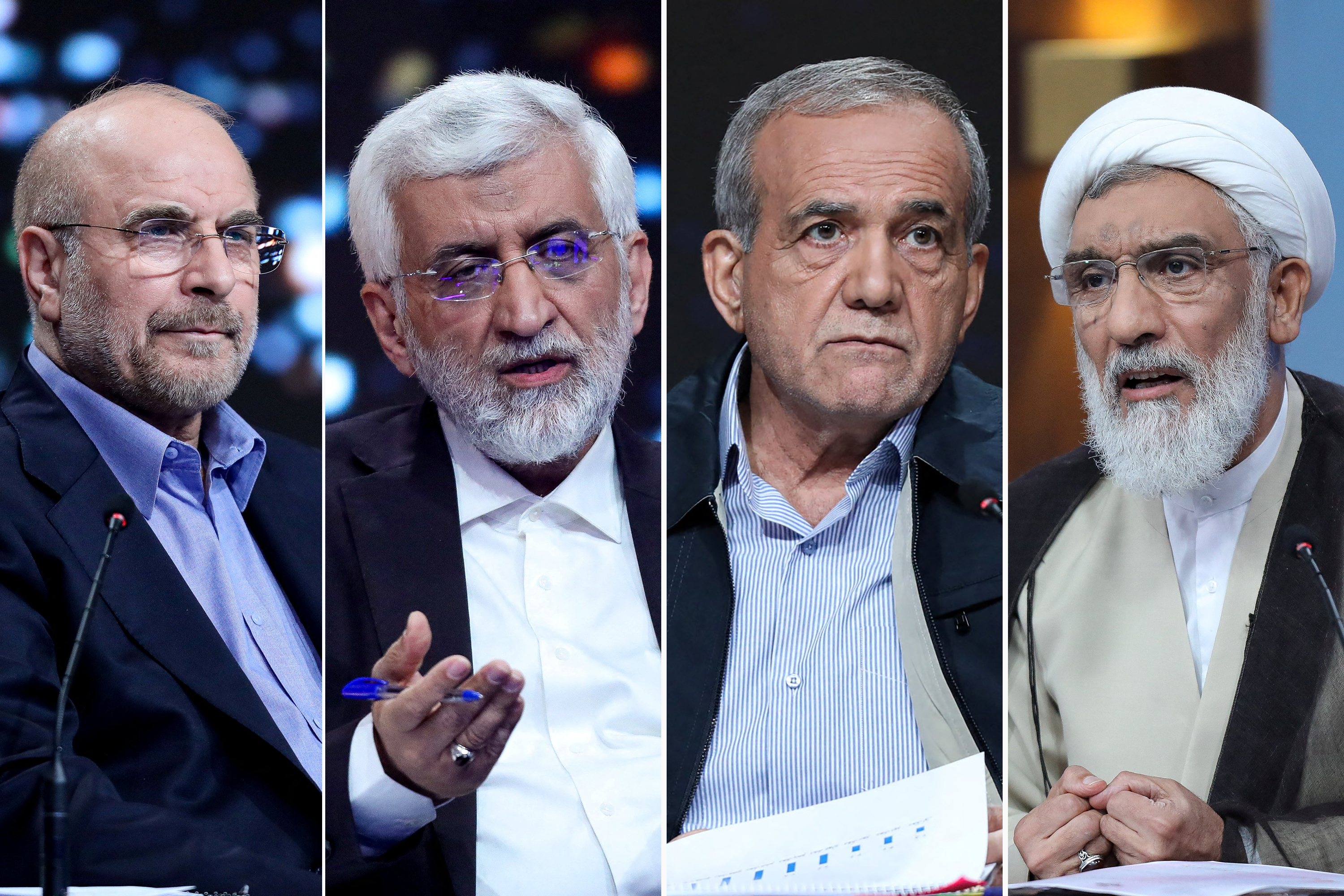 Presidential candidate Mohammad Bagher Ghalibaf, Saeed Jalili, Masoud Pezeshkian, Mostafa Pourmohammadi