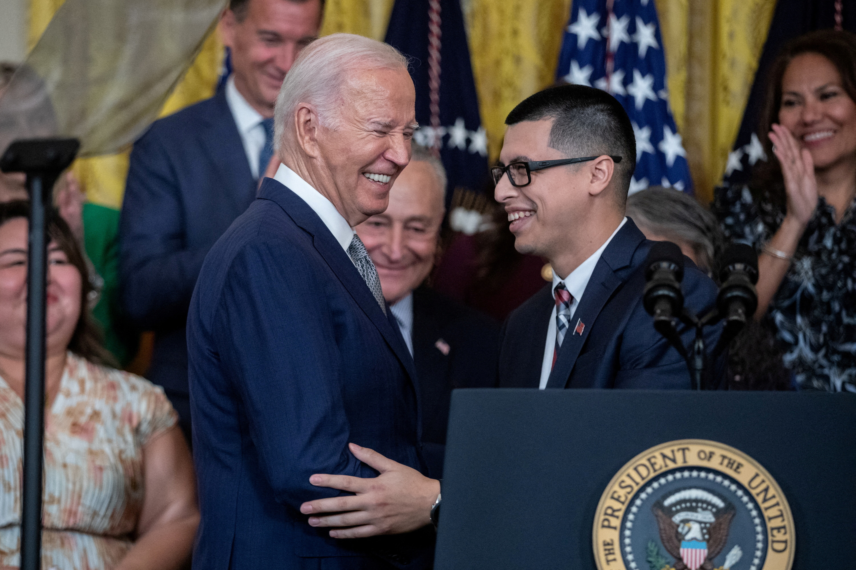 DACA recipient Javier Quiroz Castro introduces U.S. President Joe Biden, before the announcement an executive action to provide immigration relief