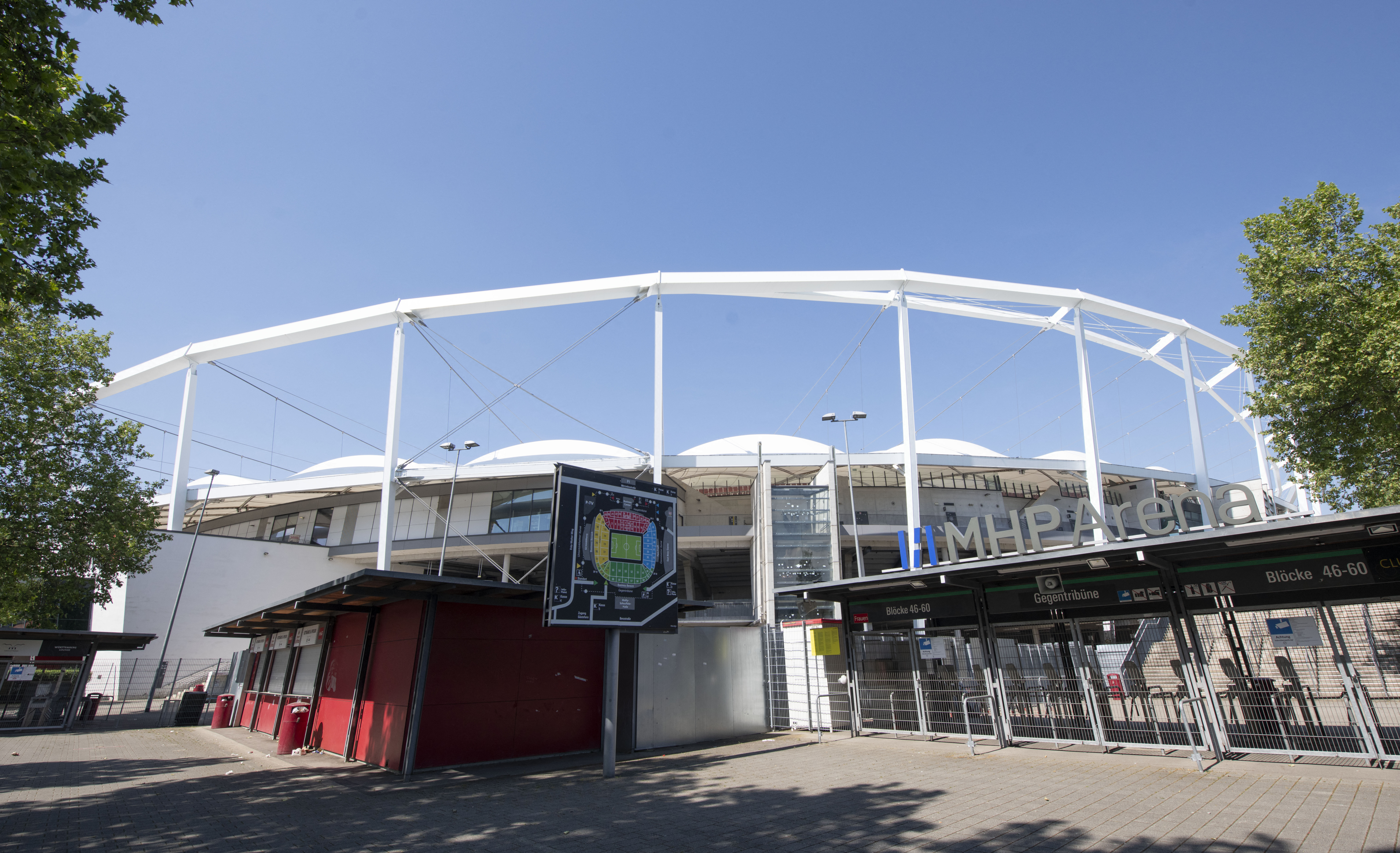 Exterior view of stadium entrance.
