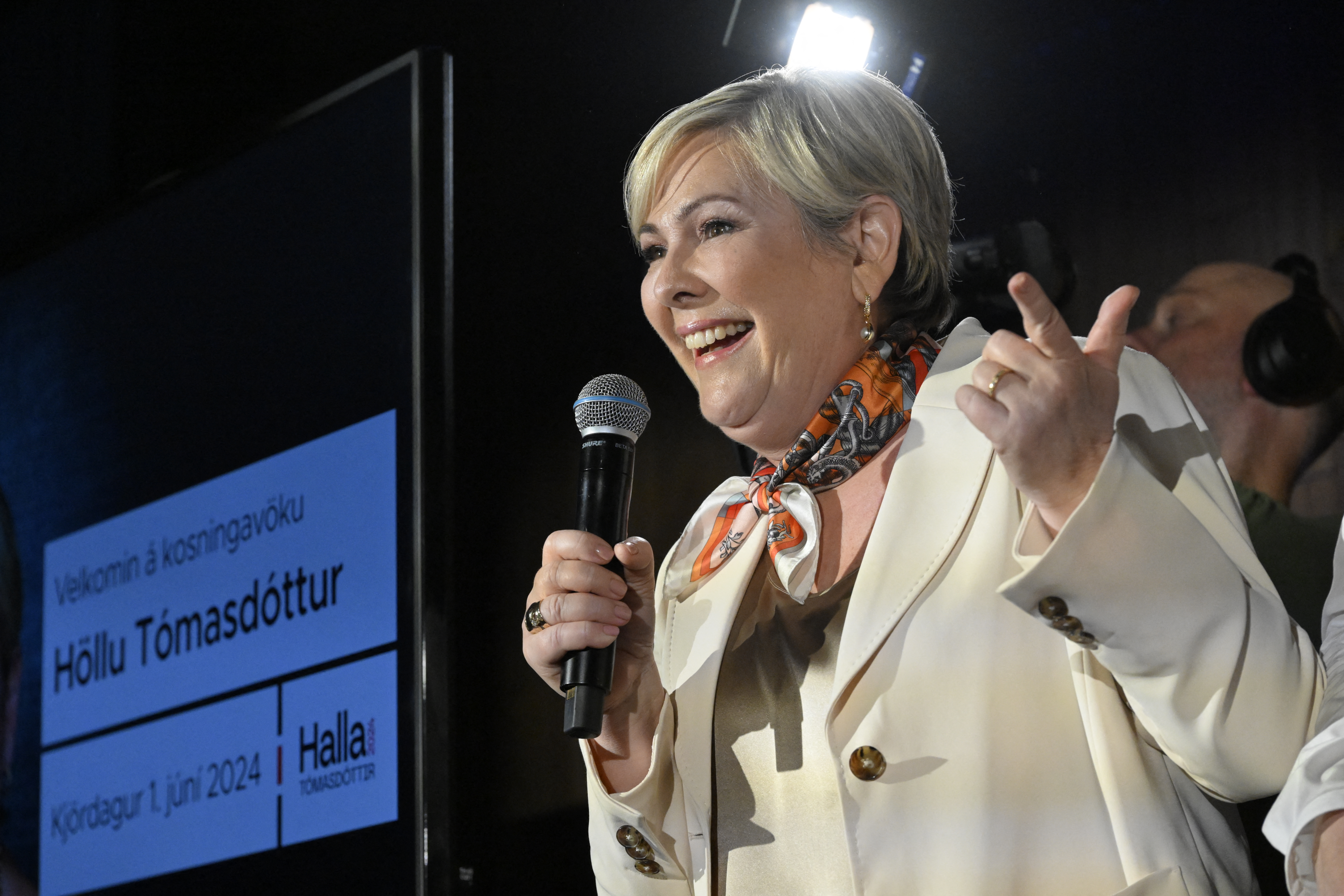 Icelandic Presidential candidate Halla Tomasdottir speaking