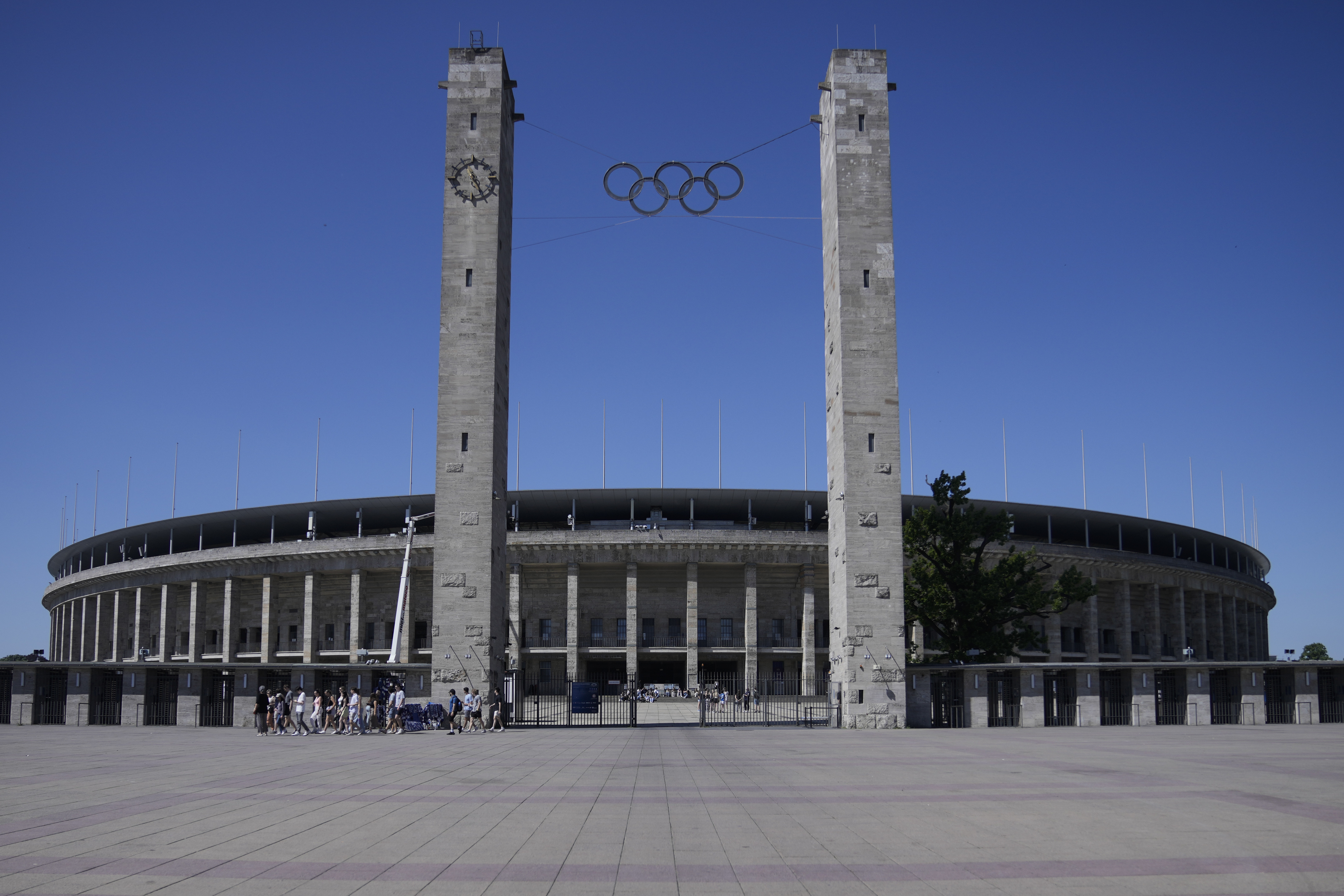 External view of entrance to football stadium.