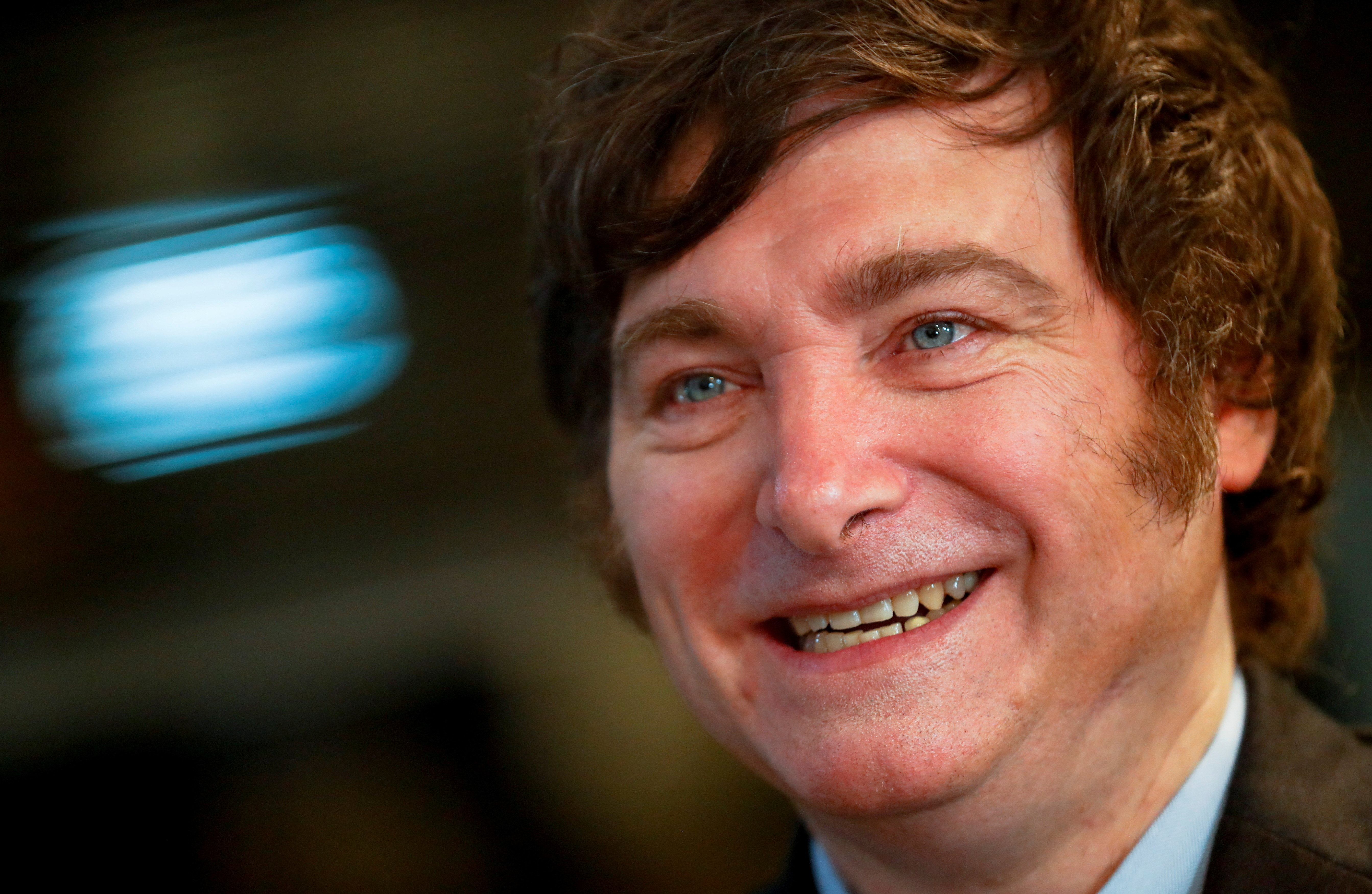 A close-up of Argentine president Javier Milei.