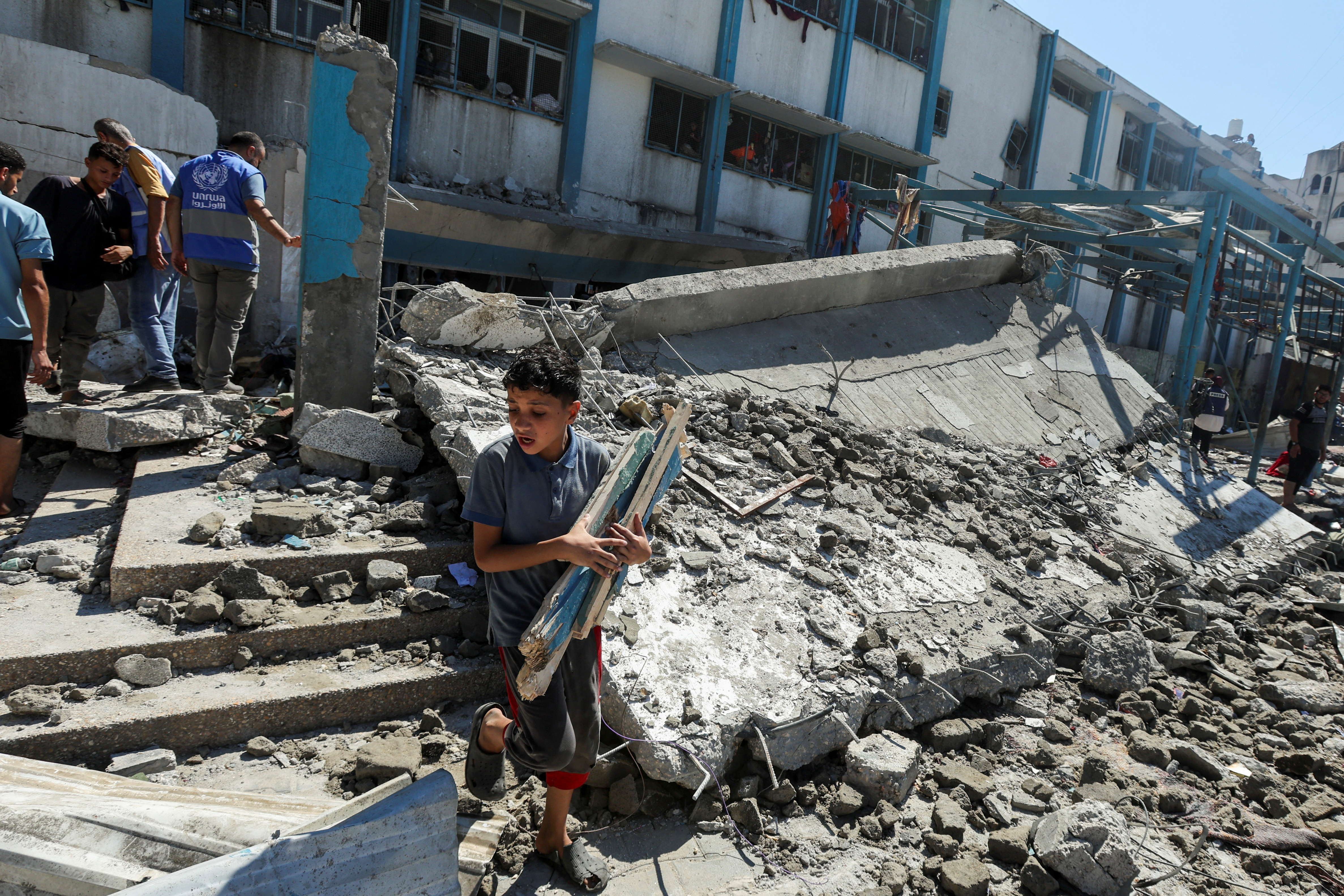 Aftermath of Israeli strike on UN school sheltering displaced people