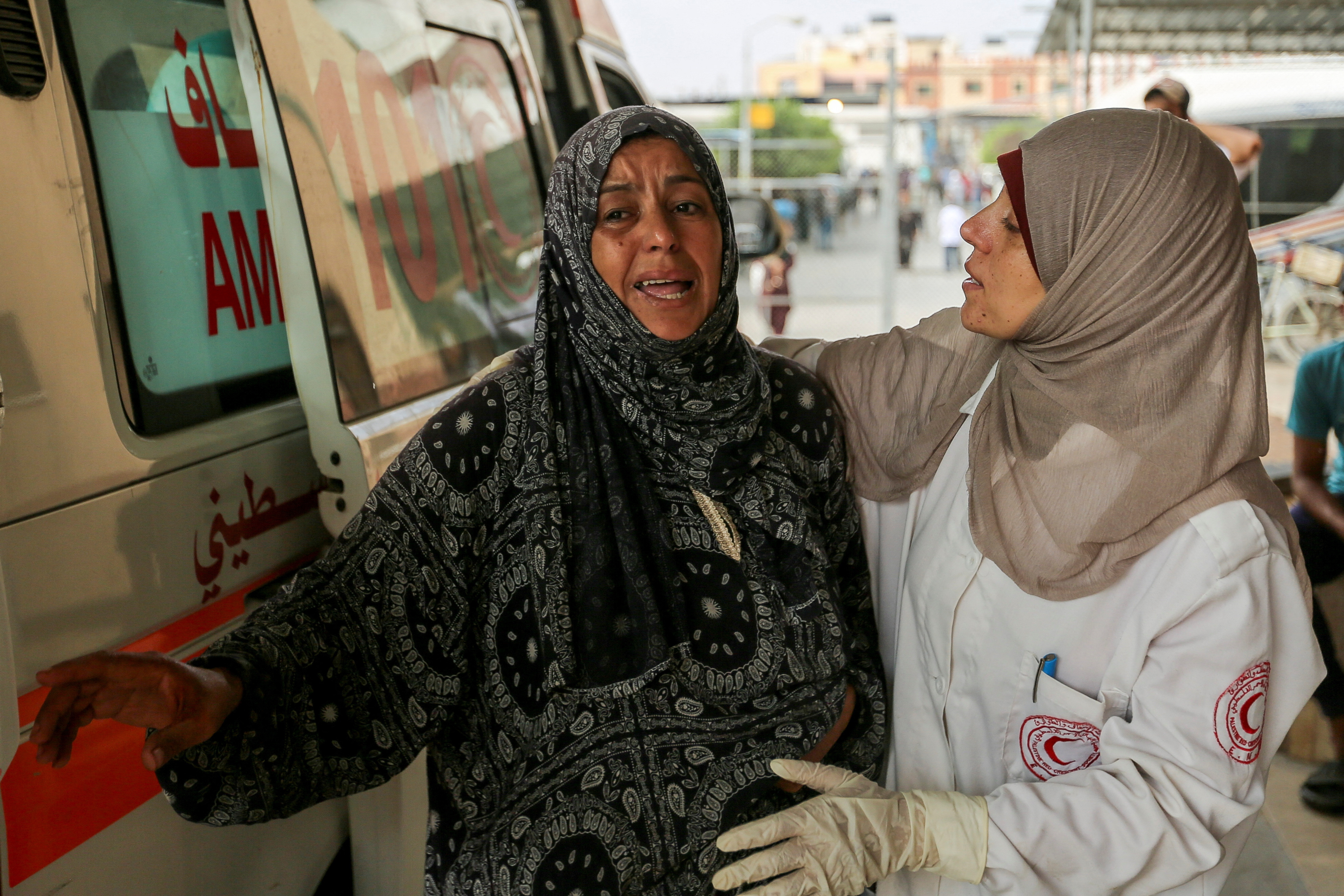 A relative of a Palestinian killed in an Israeli strike reacts at Nasser hospital, amid Israel-Hamas conflict, in Khan Younis in the southern Gaza Strip July 22, 2024.
