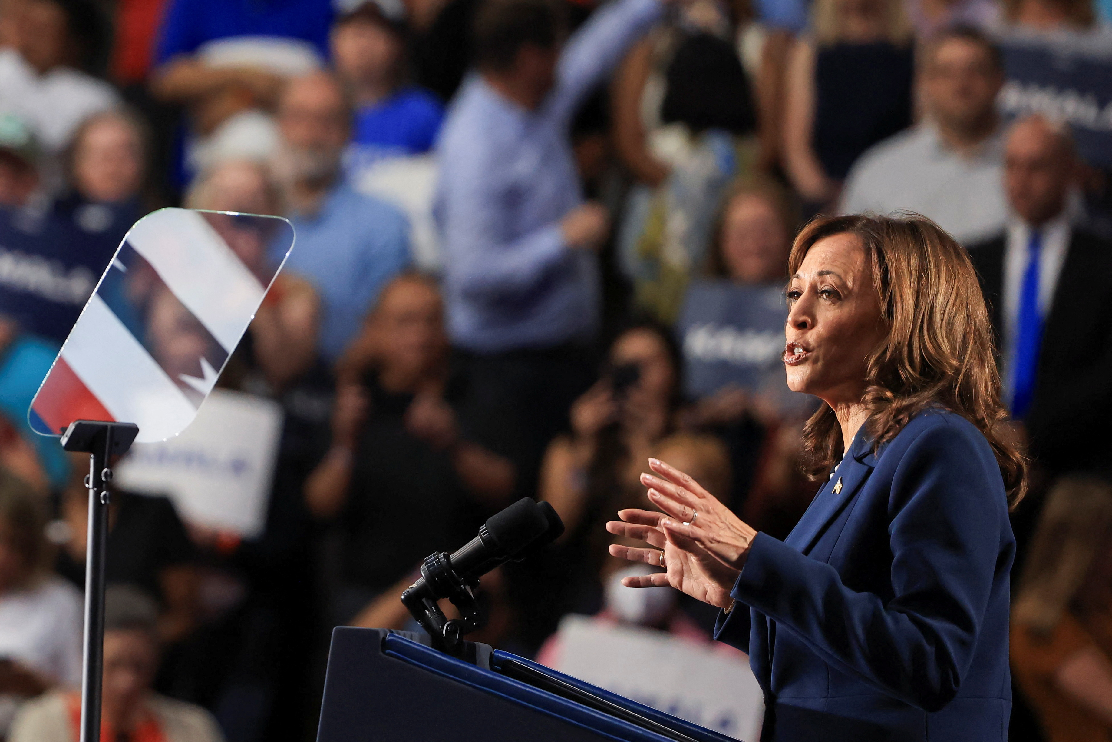 US Vice President Kamala Harris speaks during a rally in Wisconsin