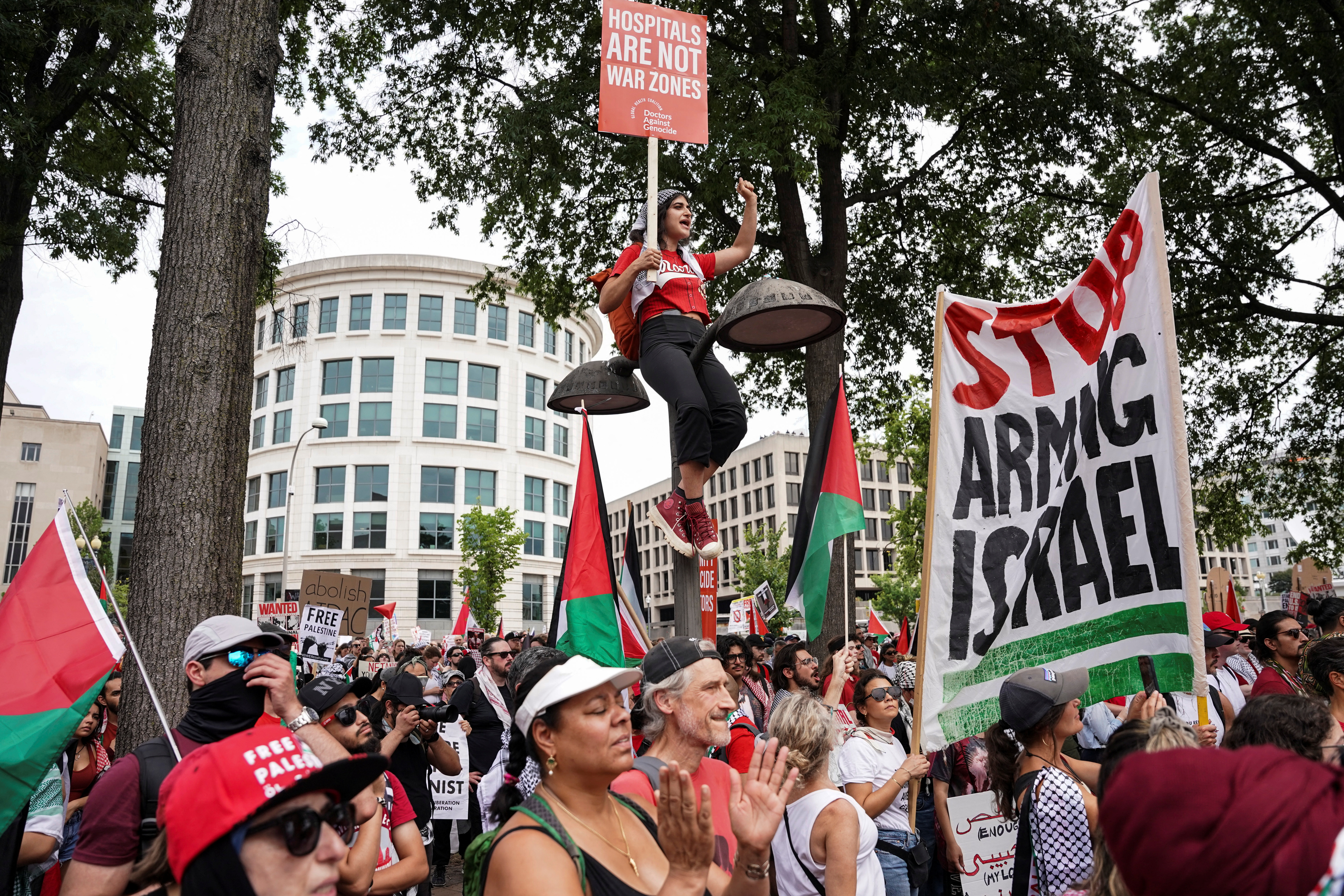 Pro-Palestinian demonstrators protest on the day of Israeli Prime Minister Benjamin Netanyahu's address to a joint meeting of the U.S. Congress, on Capitol Hill