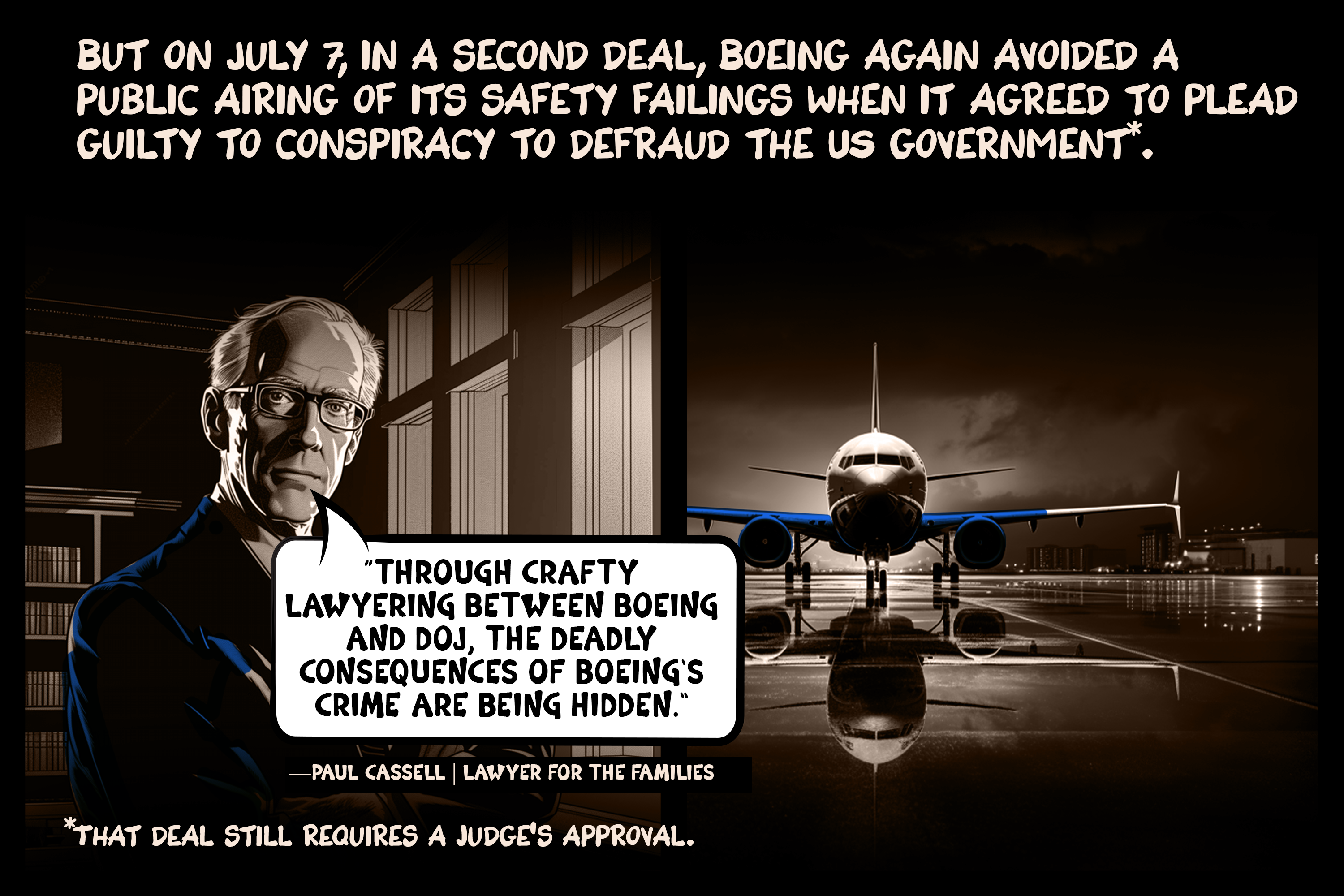 Plea deal between Boeing and US Dept of Justice involving two 737 Max crashes has families demanding accountability.