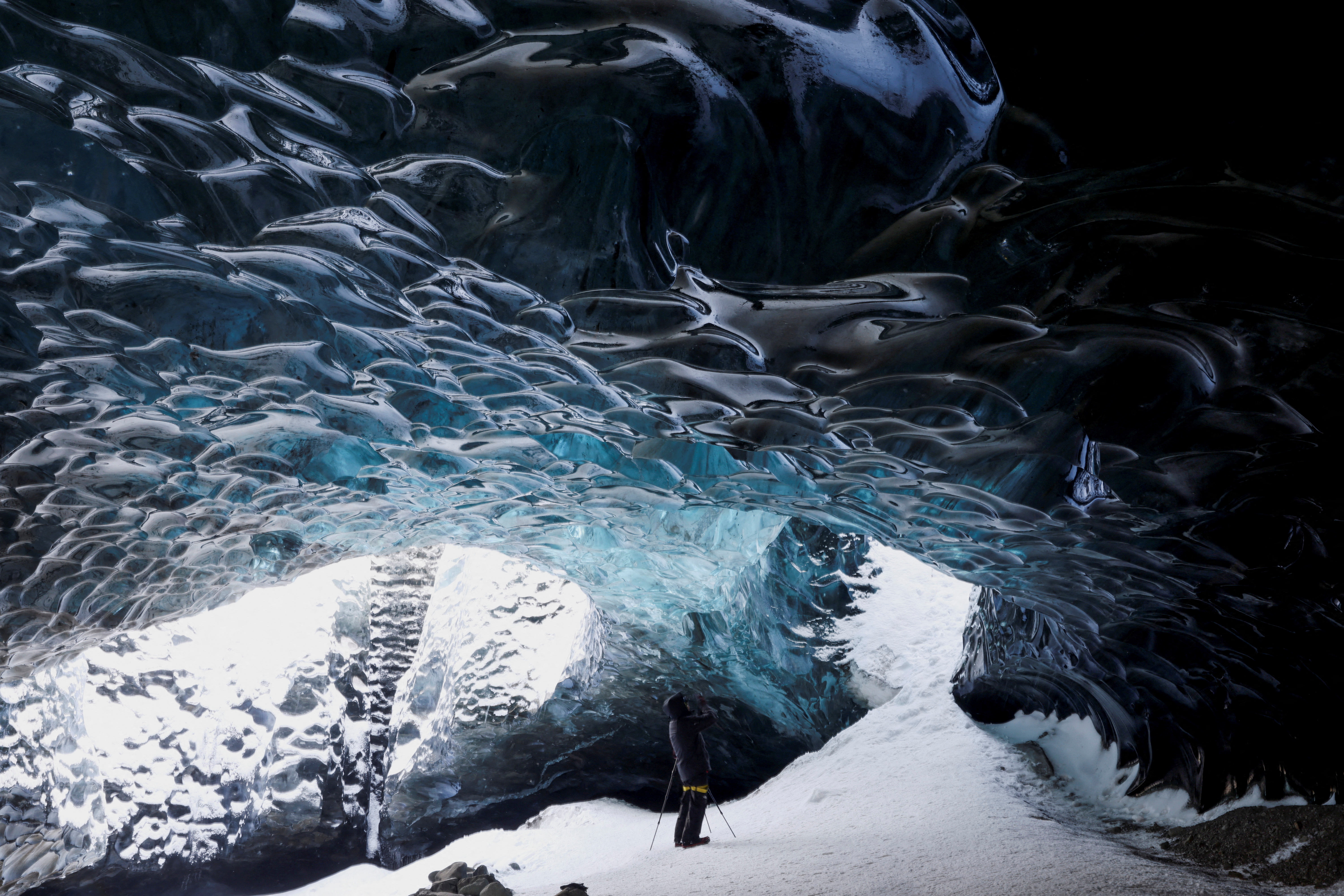 An ice cave is seen at Jokulsarlon glacier lagoon