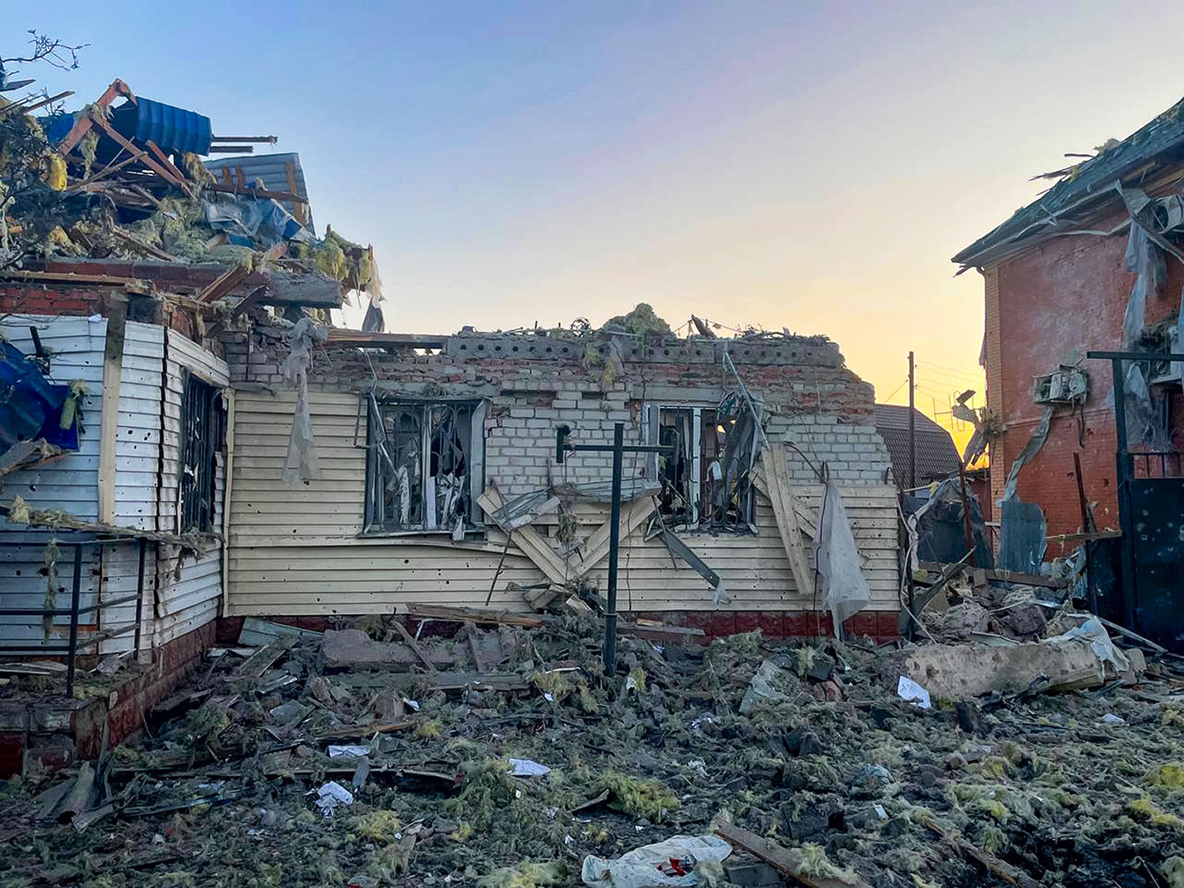 A damaged house after shelling by the Ukrainian side in the city of Sudzha, Kursk region that borders Ukraine