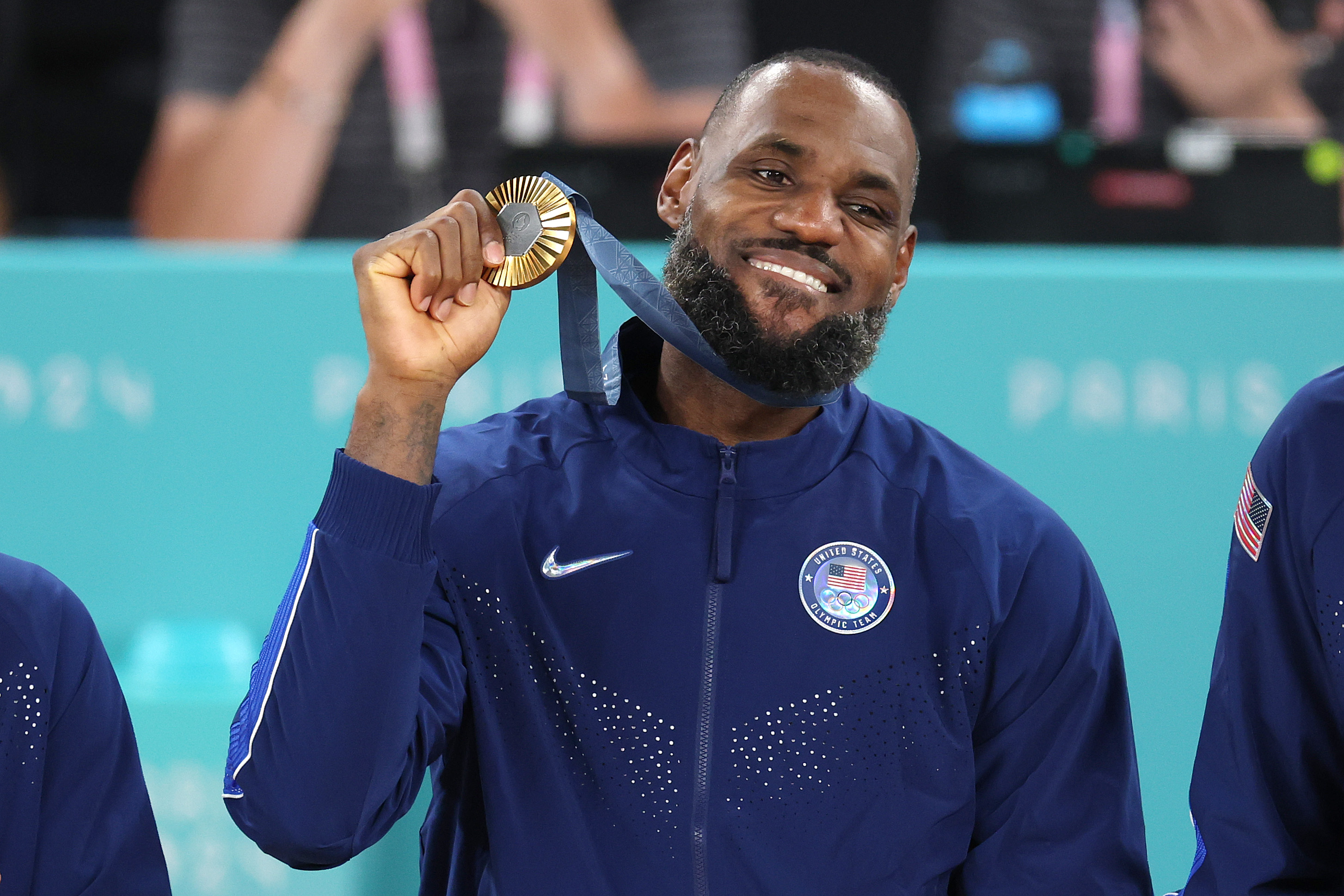 LeBron James with medal.