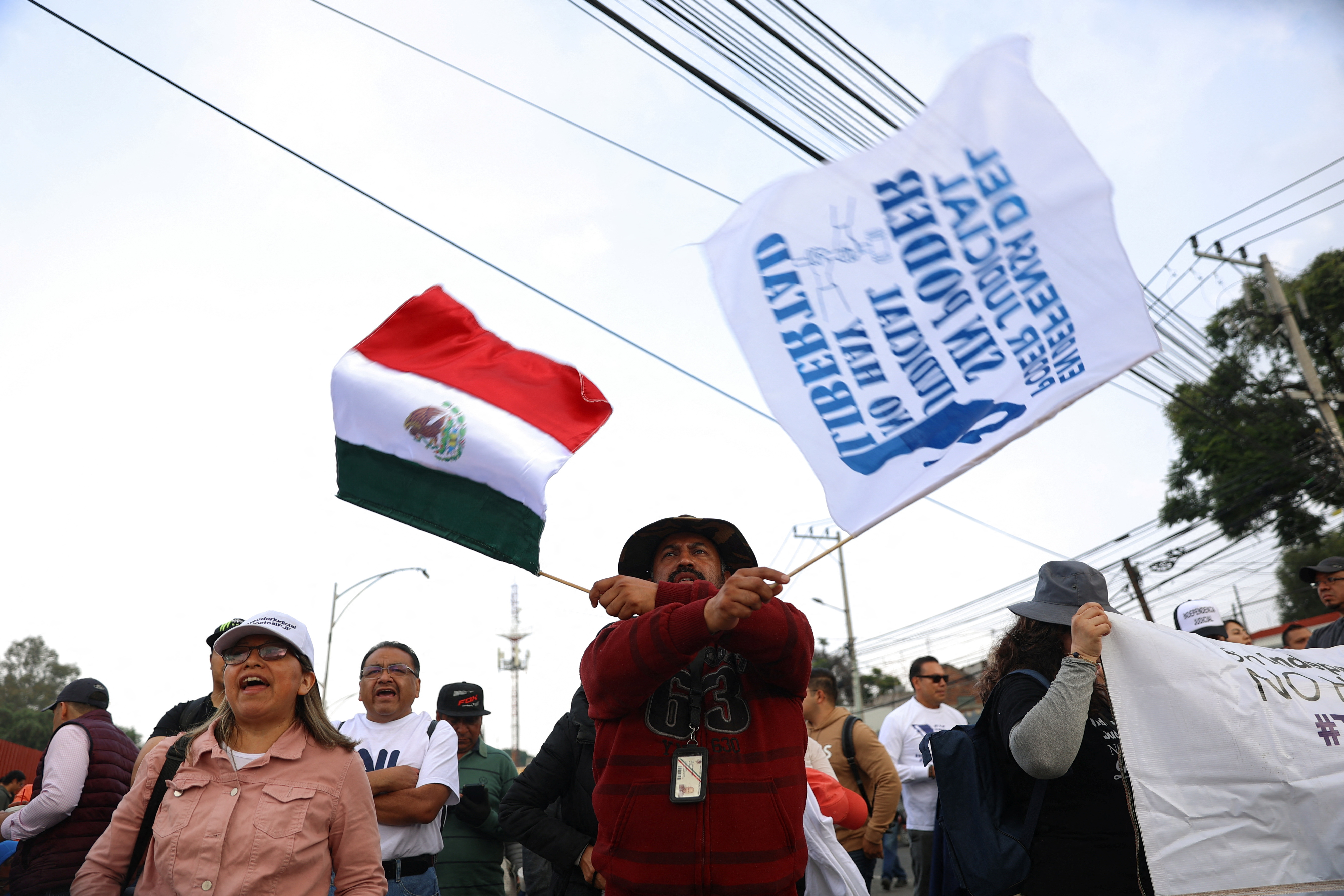 A man waves a flag