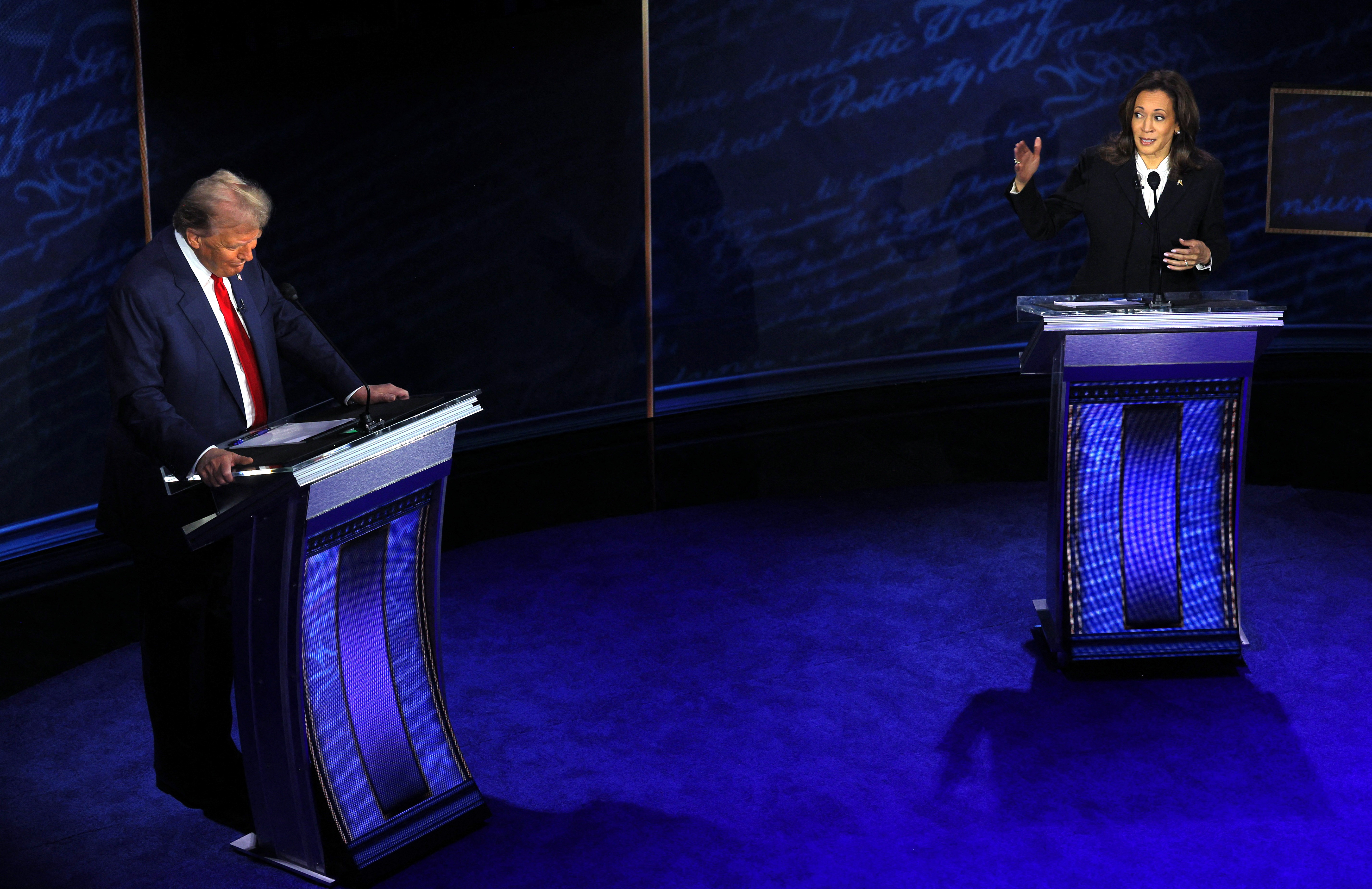 Kamala Harris and Donald Trump on debate stage