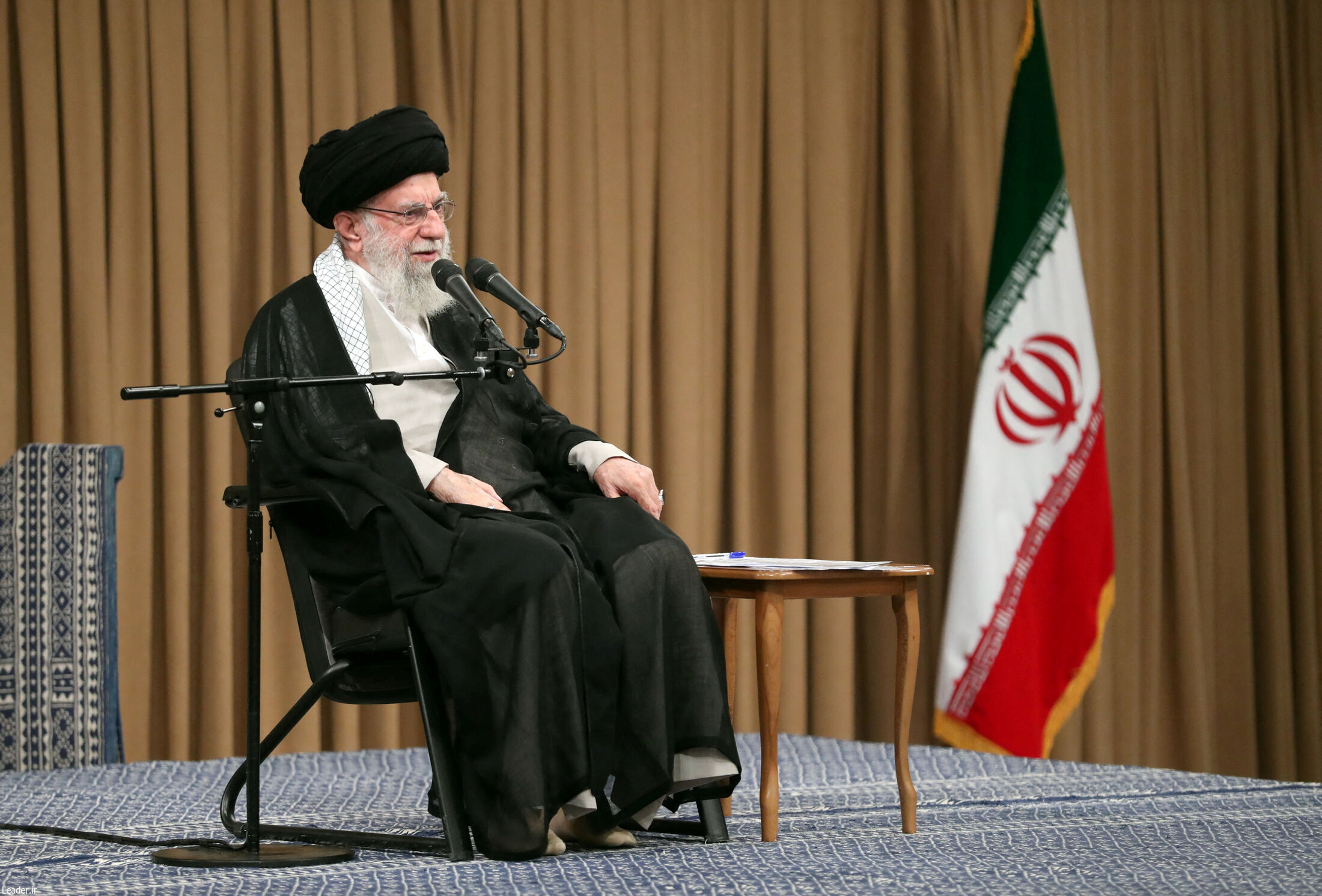 Iran's Supreme Leader Ayatollah Ali Khamenei speaks during a meeting in Tehran, Iran, September 25, 2024. Office of the Iranian Supreme Leader/WANA (West Asia News Agency)/Handout via REUTERS ATTENTION EDITORS - THIS PICTURE WAS PROVIDED BY A THIRD PARTY. WATERMARK FROM SOURCE.