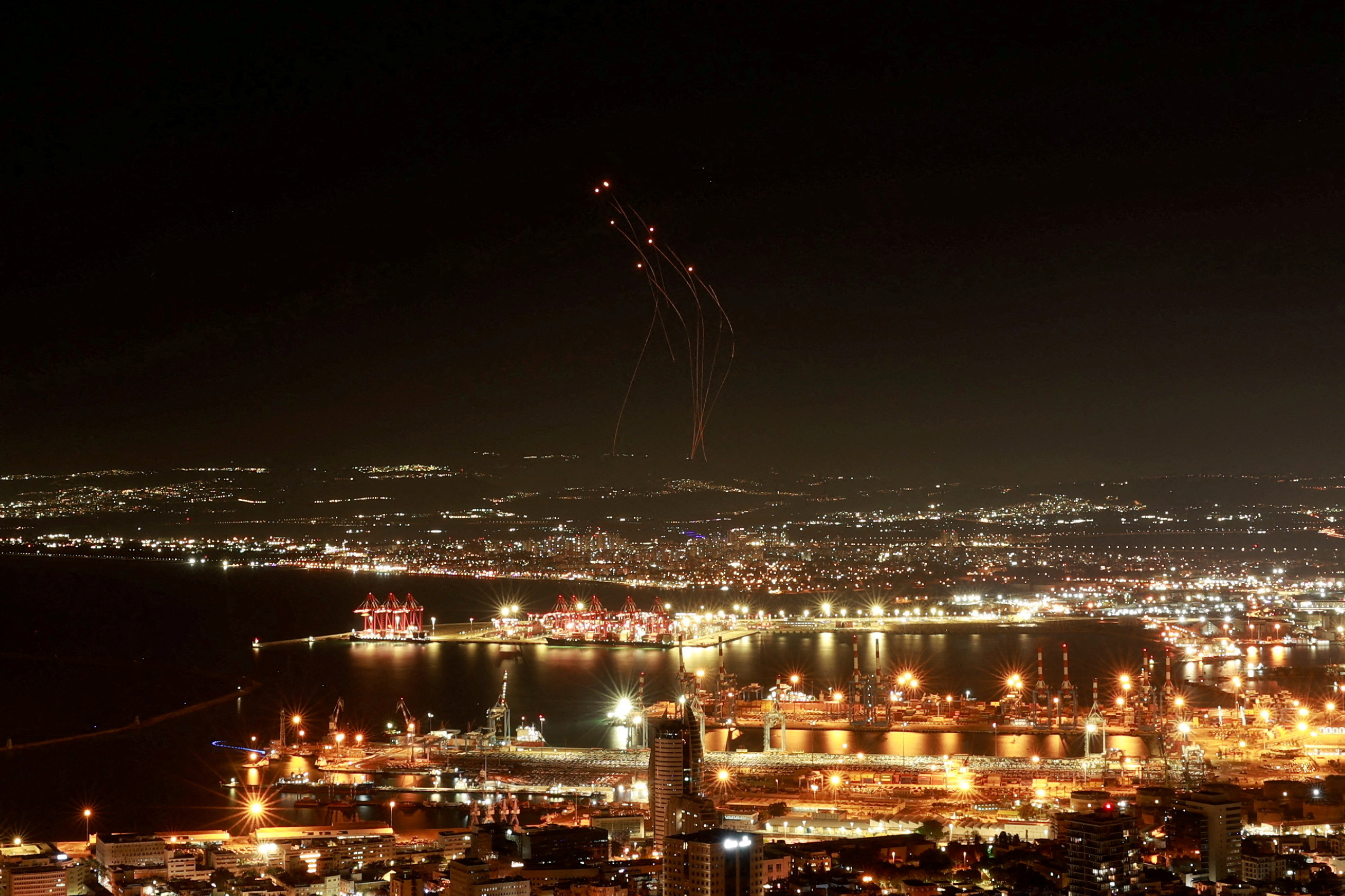 Israel's Iron Dome anti-missile system operates for interceptions as rockets are launched from Lebanon towards Israel, amid cross-border hostilities between Hezbollah and Israel, as seen from Haifa, Israel, September 27, 2024. REUTERS/Ammar Awad TPX IMAGES OF THE DAY