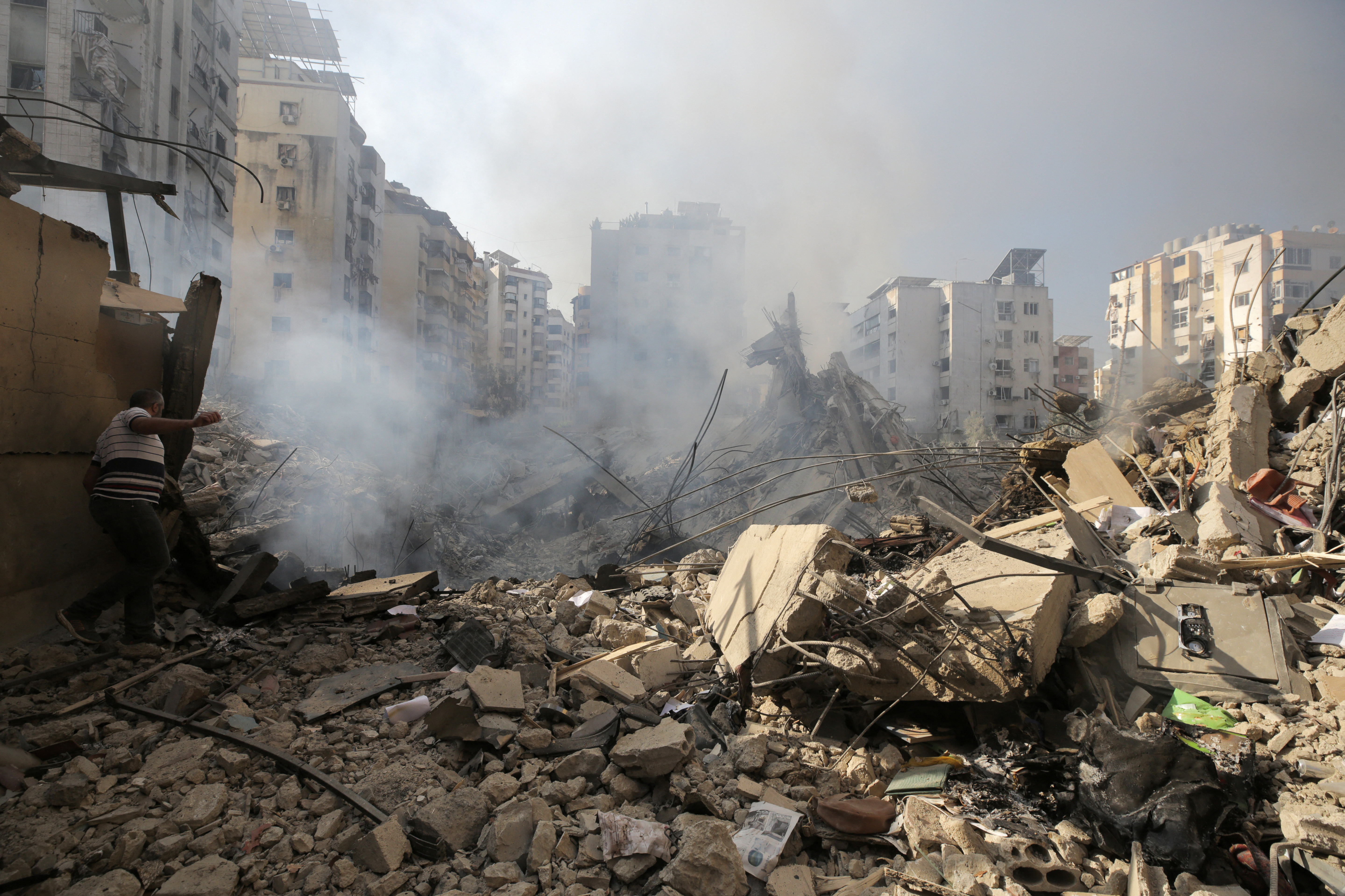 the aftermath of Israeli air strikes on Beirut's southern suburbs